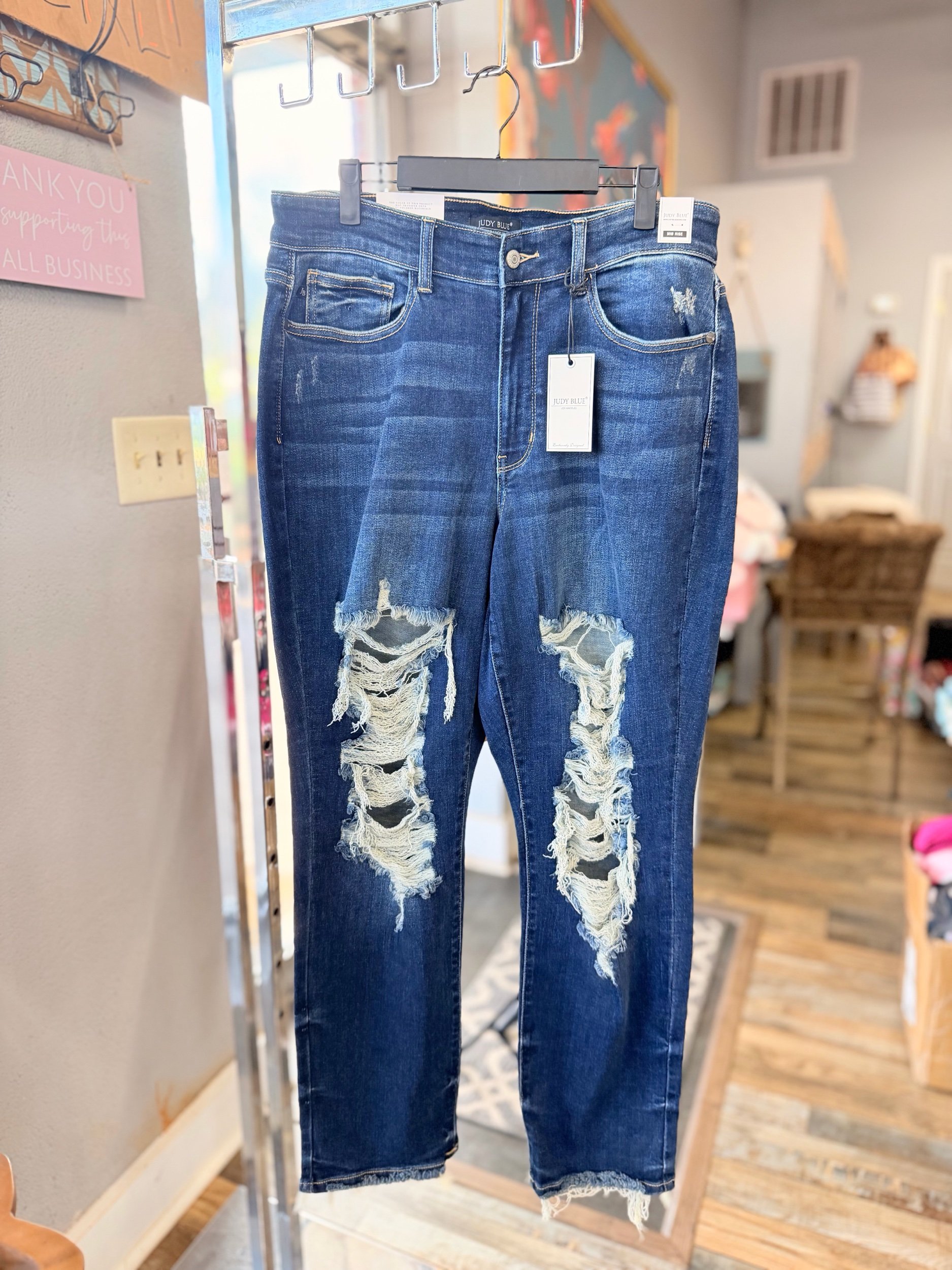 Judy Blue Mid Rise, Straight Fit, Distressed Blue Jeans | Plus