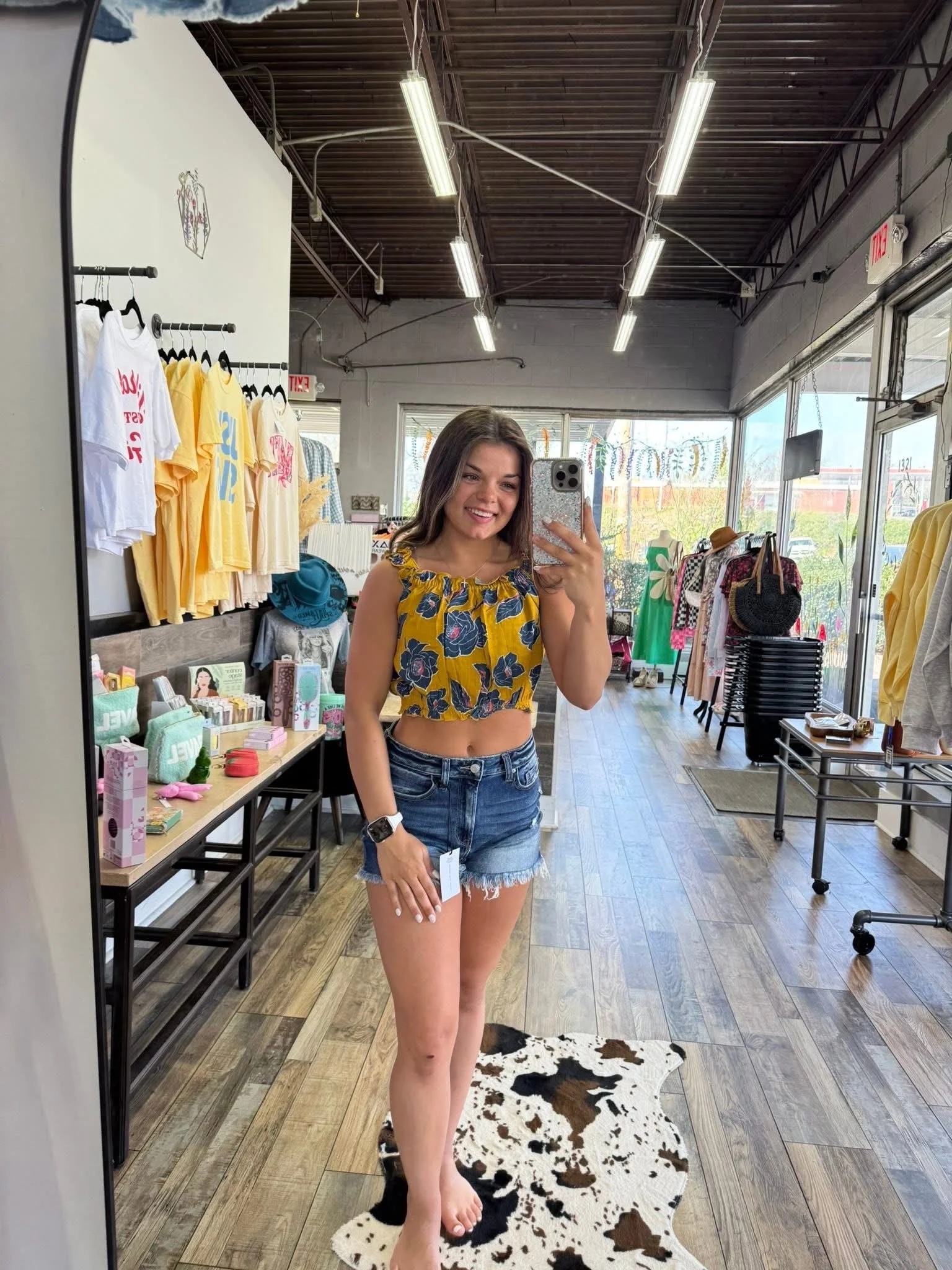 Floral off the shoulder Cropped Tank | Mustard