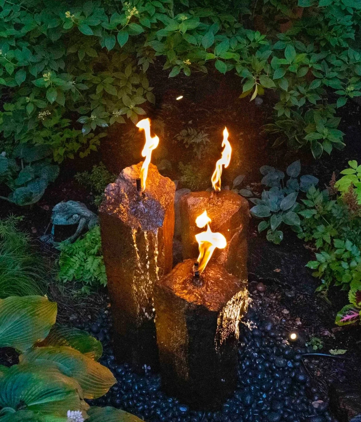 Basalt columns with fire.