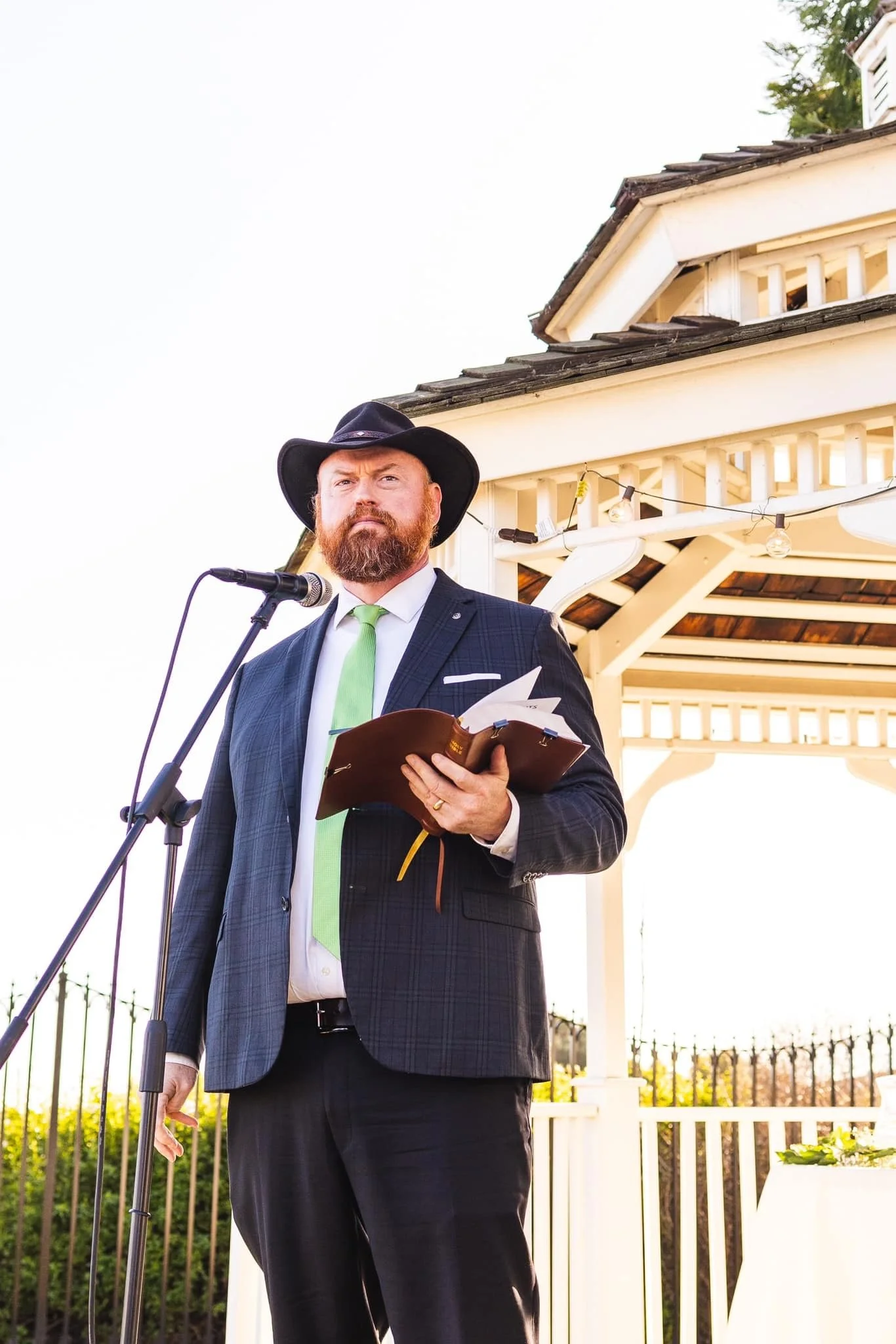 Tim Kernan officiating a wedding ceremony, California.
