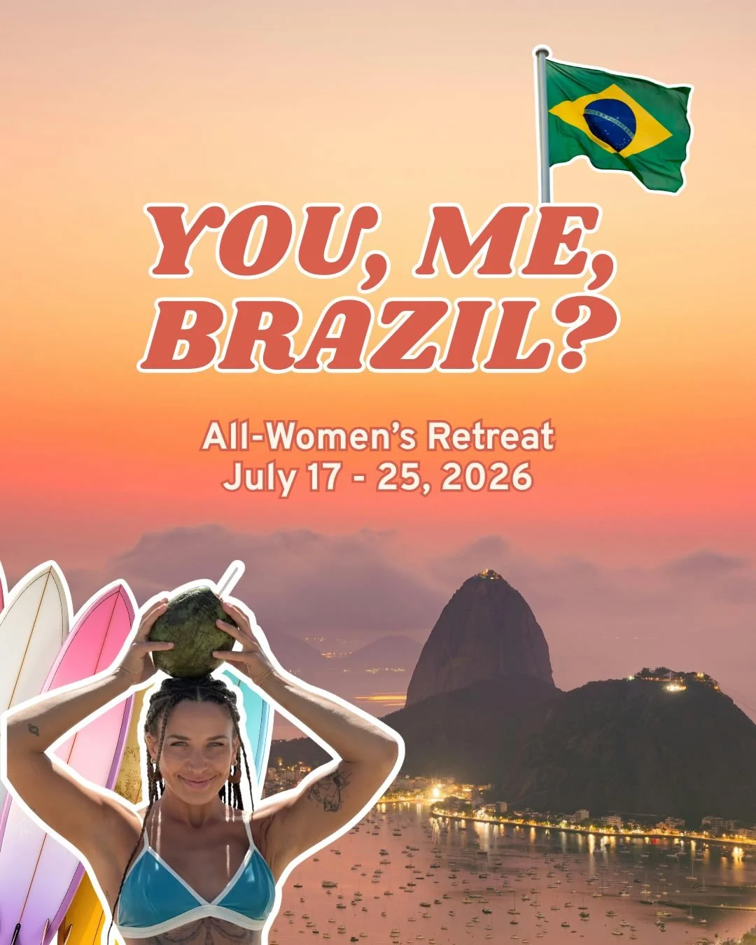 Picture this: 9 unforgettable days in paradise.
beach days in crystal clear water.
cocktails at sunset.
yoga mornings.
new girlfriends that turn into lifetime besties.

You deserve this Brazil getaway 🇧🇷 
📍 July 17 &ndash; 25, 2026
secure your spo