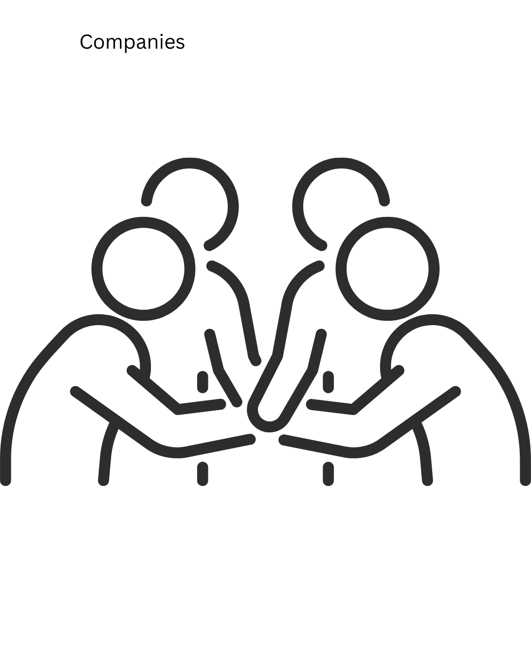 Line drawing of two people with arms linked, symbolising teamwork or partnership, with the word 'Companies' in the top left corner. This symbol represents the speaker engagements for companies Alex offers.