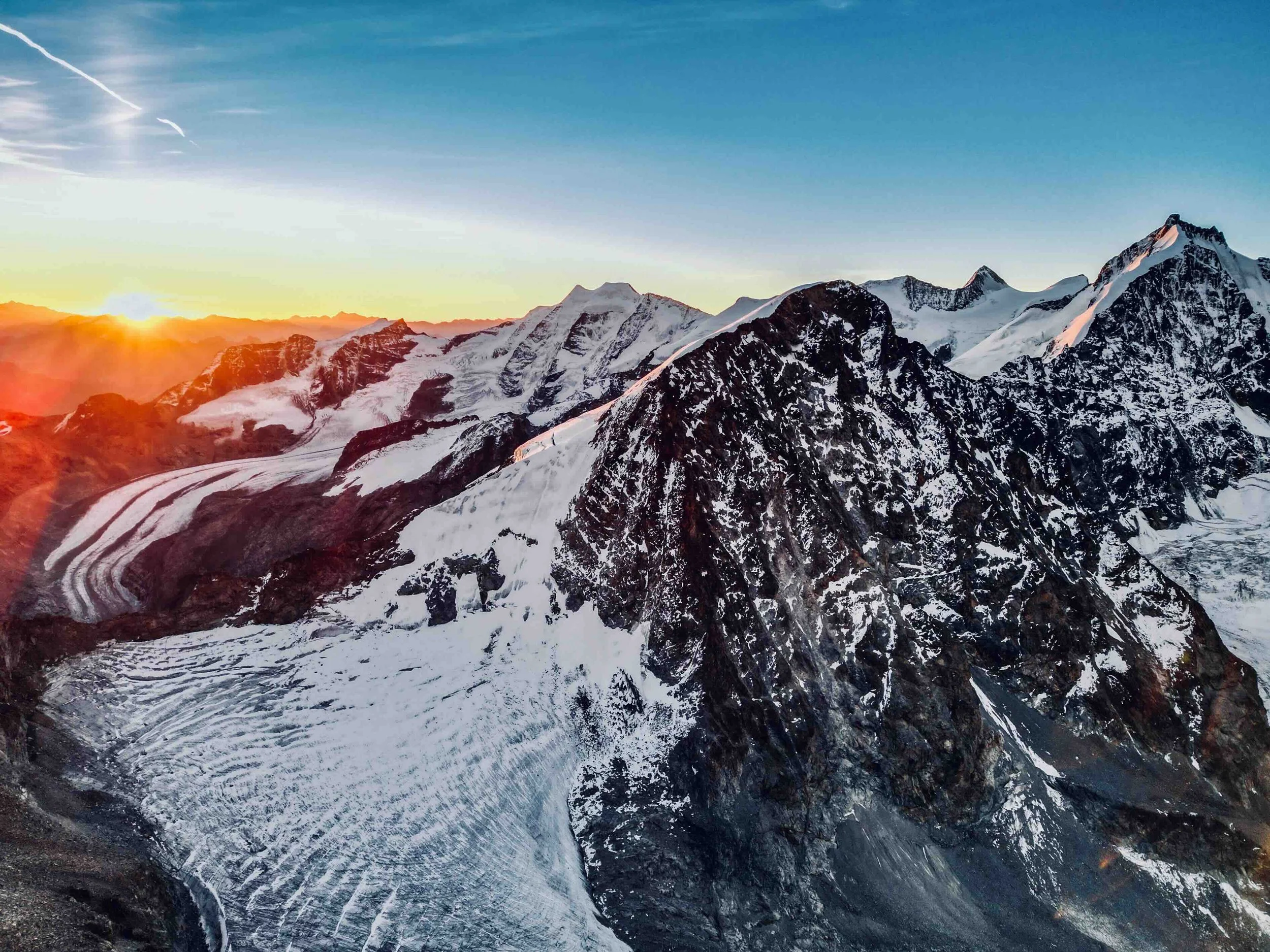 Piz Palu, Piz Bernina, Piz Morteratsch and Rosetsch Galcier Switzerland