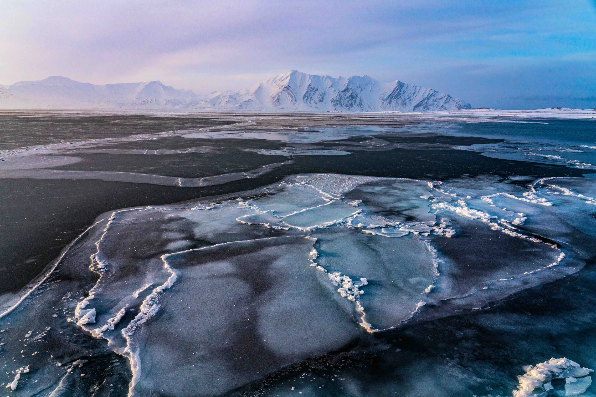 Pancake Ice Spring Svalbard Pink Sky