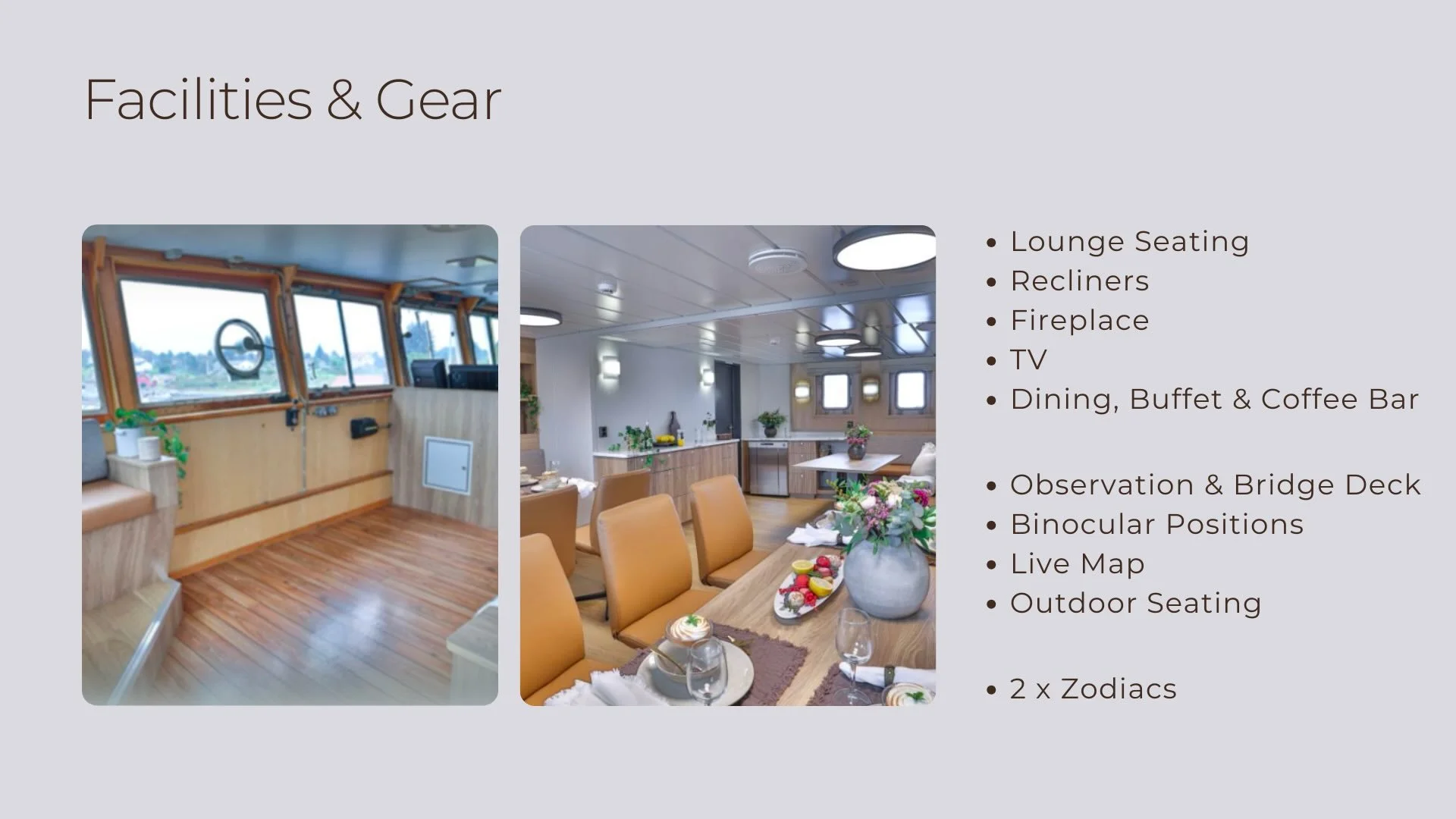 Svalbard Arctic Flyer page 8 listing all the gear and facilities for the expeditio in Svalbard on the Kvitungen  vessel