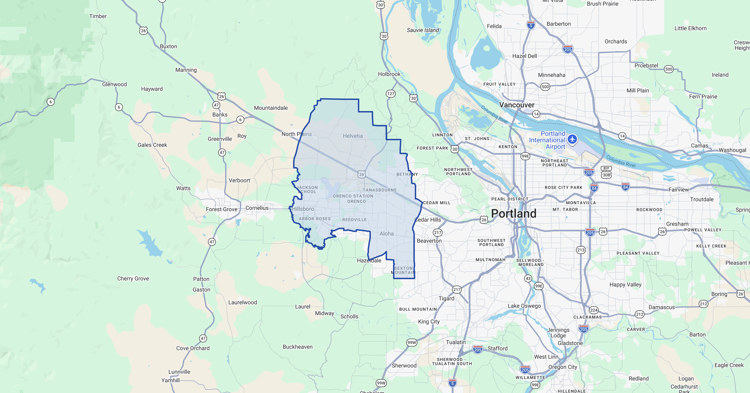 Map of Hillsboro & Sunset Corridor Westside industrial submarket with US-26 access