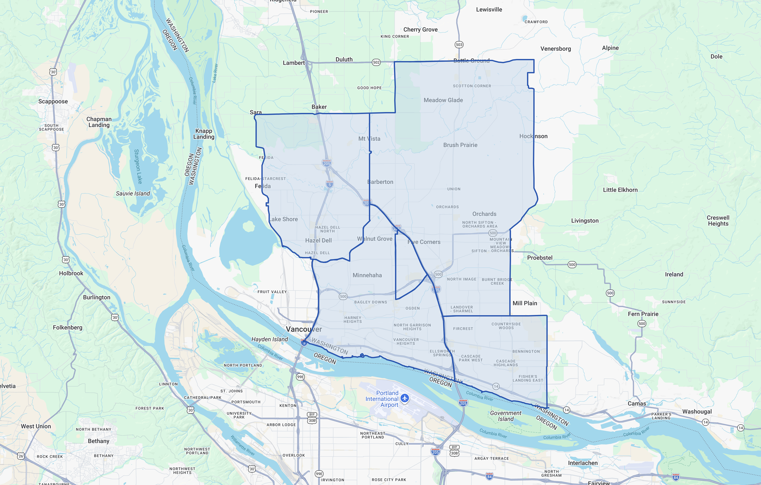 Map of Vancouver Washington office submarket