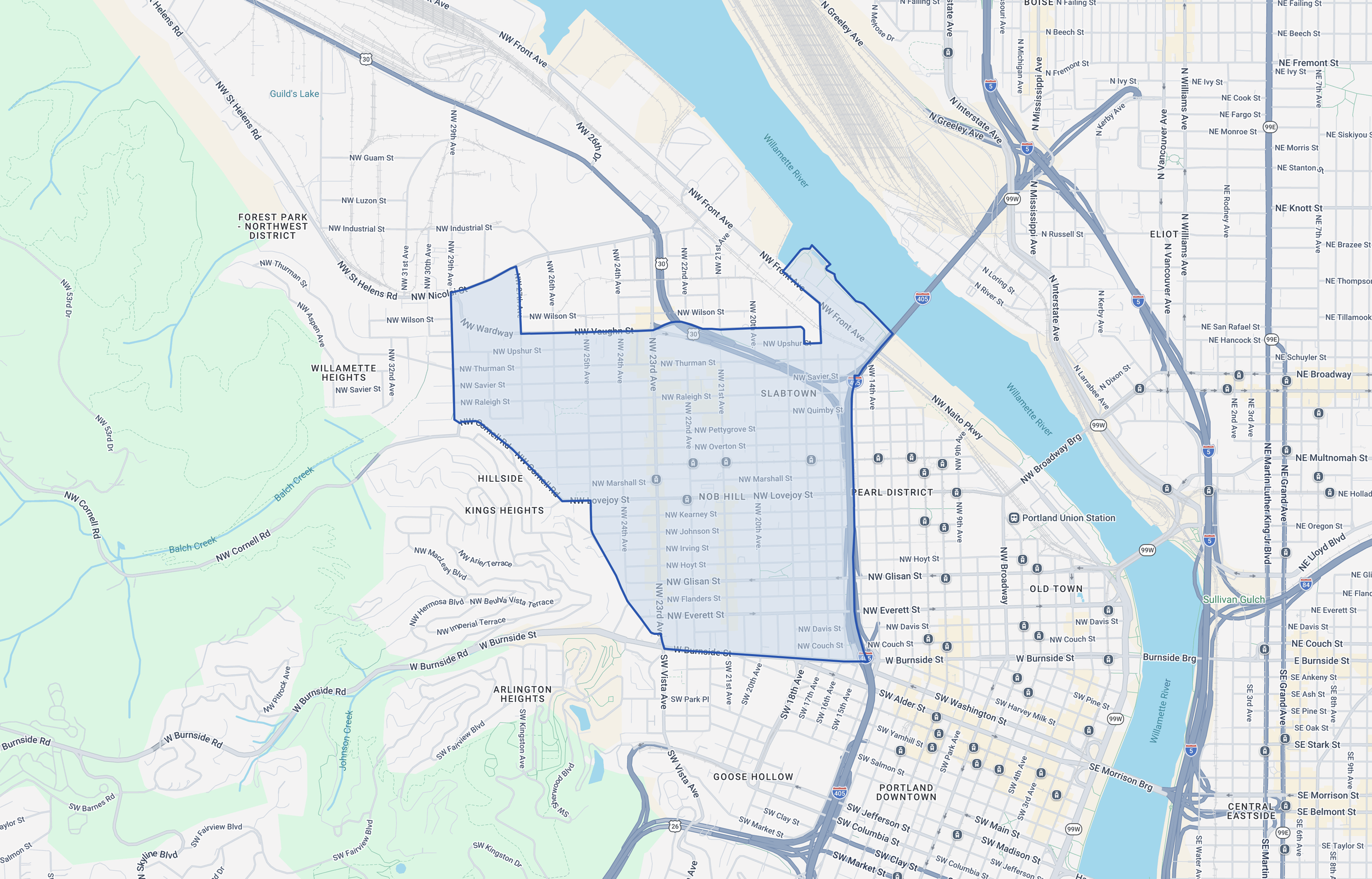 Map of Portland NW Close-In office submarket