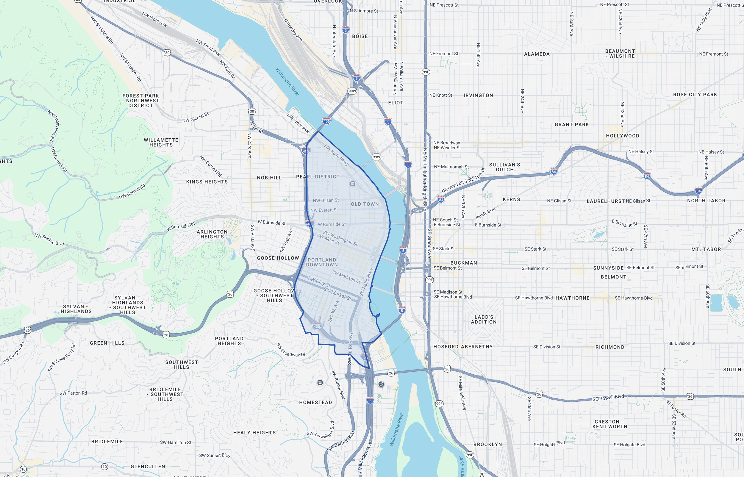 Map of Portland Downtown CBD office submarket
