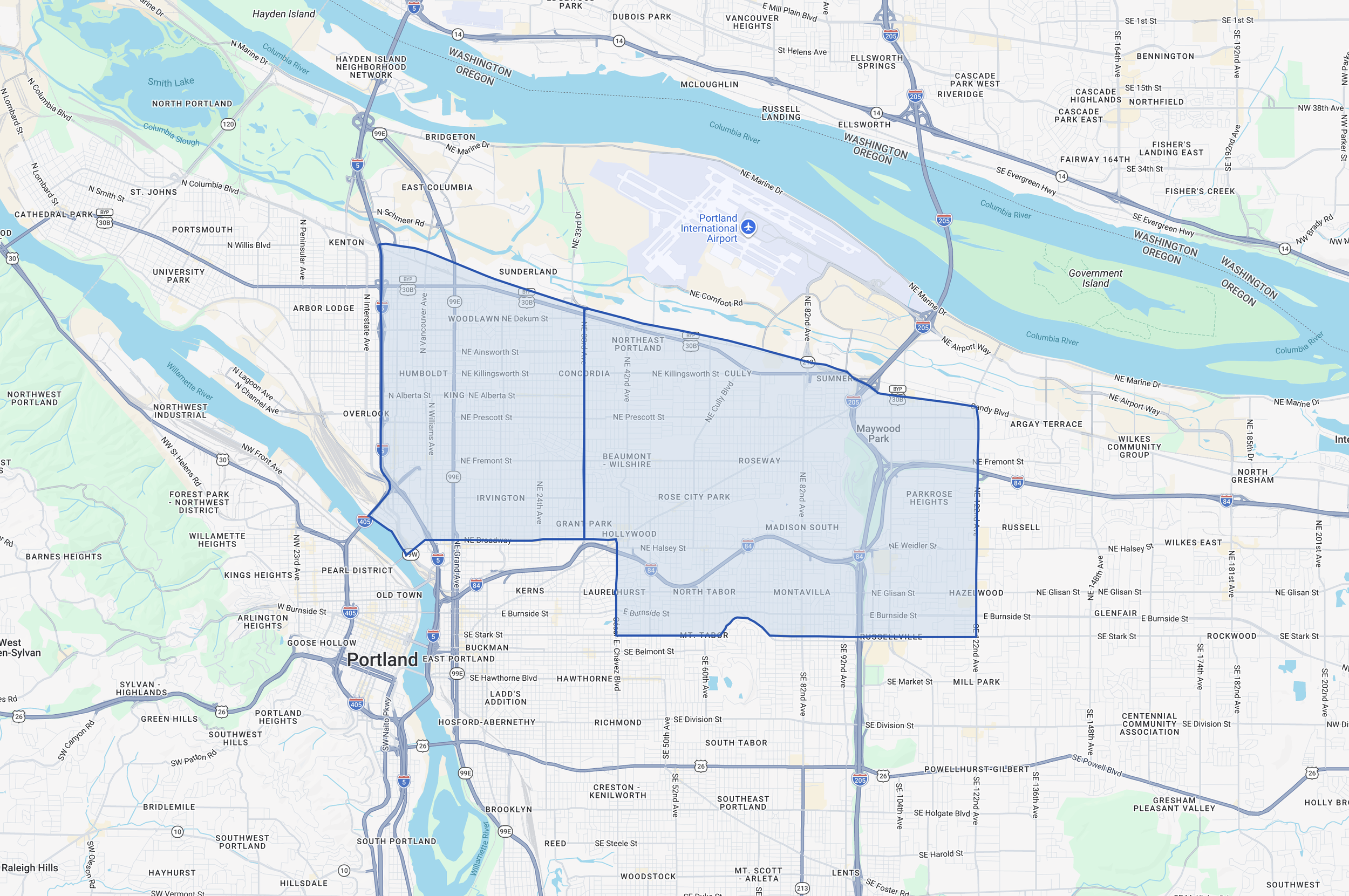 Map of Portland Gateway and NE Close-In office submarket