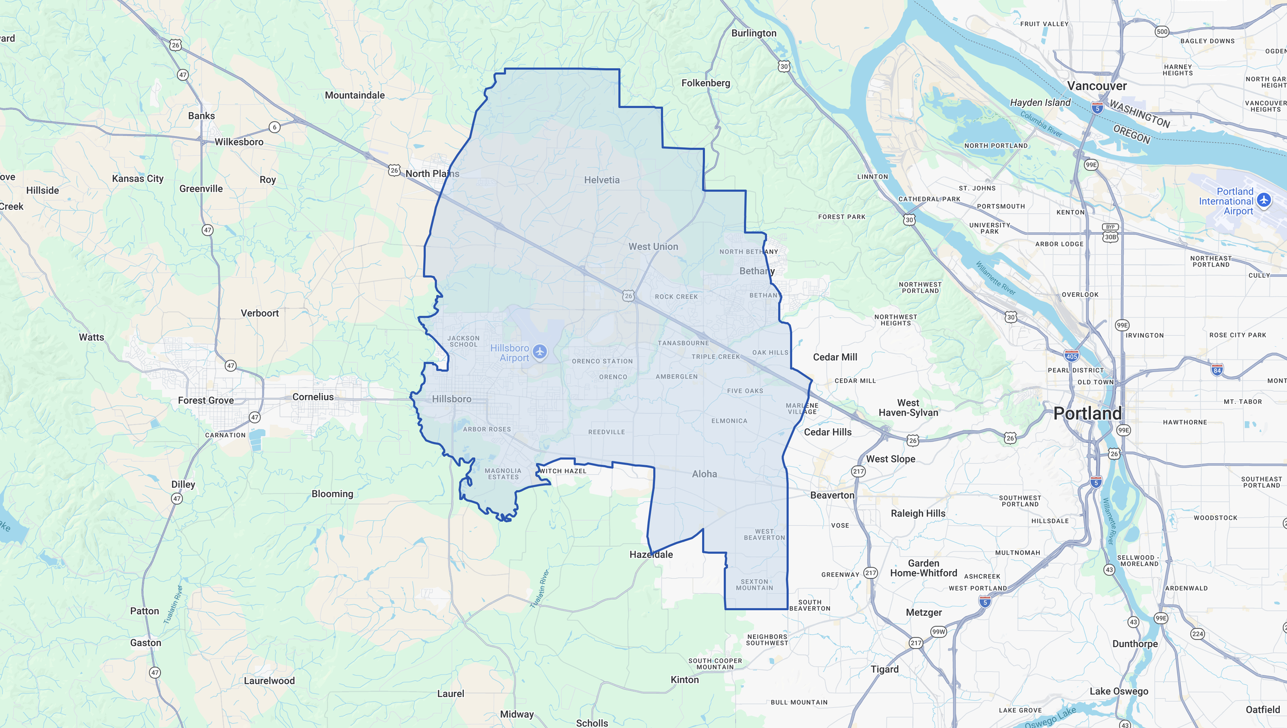 Map of Sunset Corridor and Hillsboro office submarket