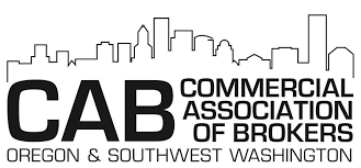 Logo of the Commercial Association of REALTORS depicting a stylized city skyline with 'CAB' initials and 'Commercial Association of REALTORS Oregon & Southwest Washington' text.