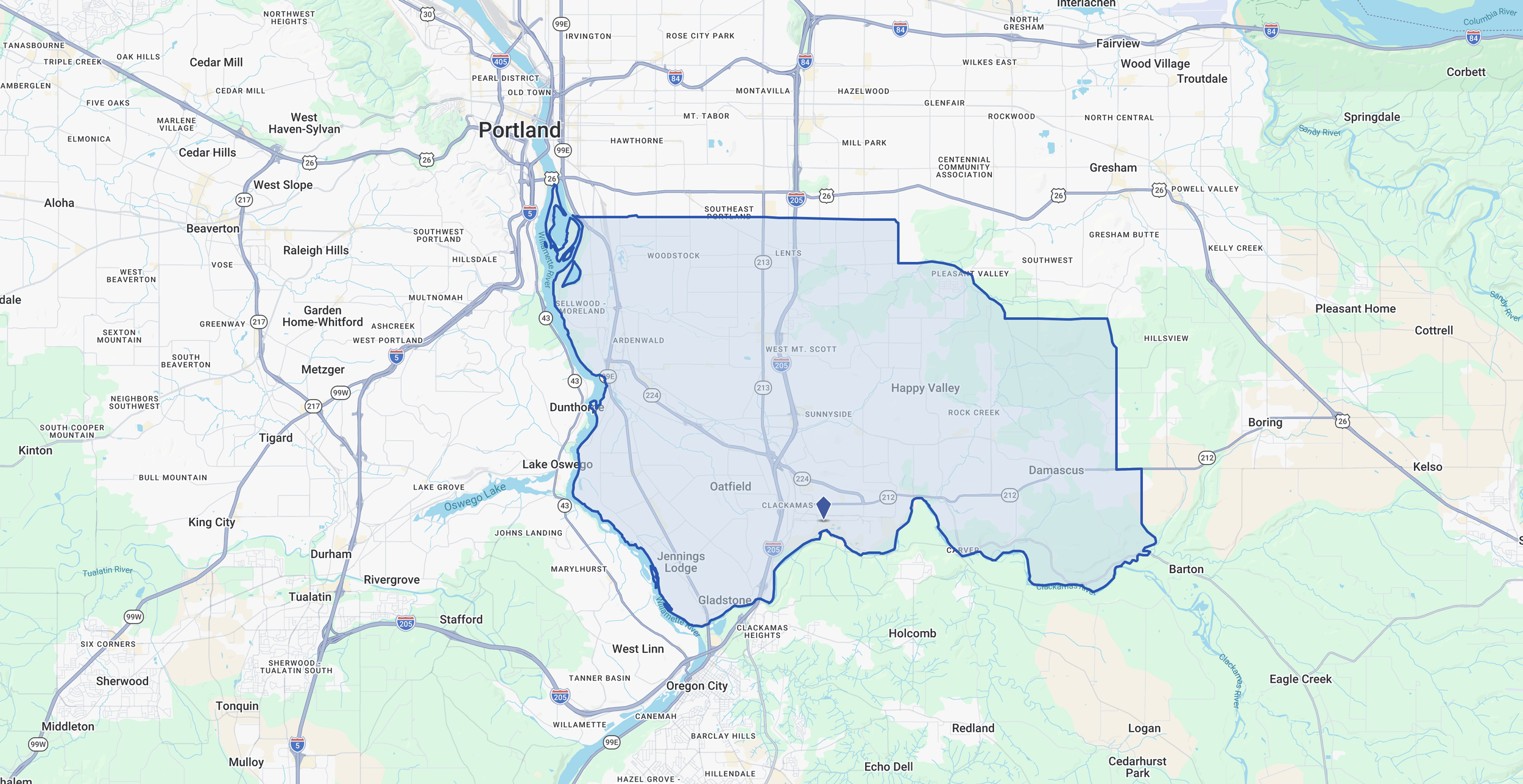 Map of Clackamas and Milwaukie office submarket