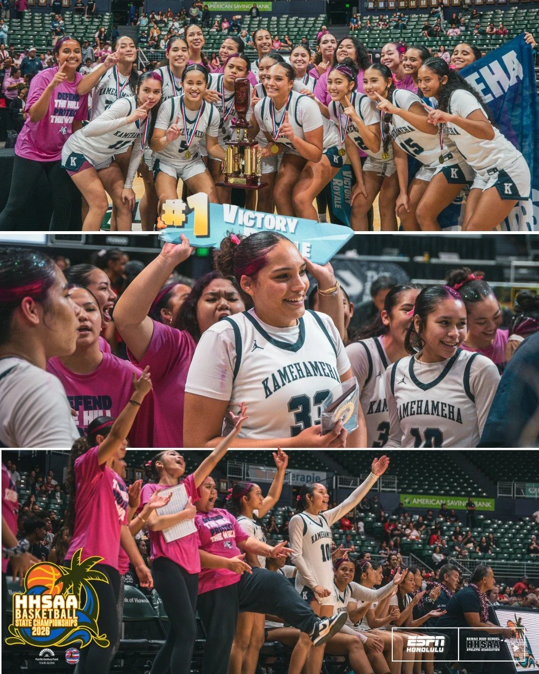 KAMEHAMEHA GOES BACK-TO-BACK 🏆🏆

The Lady Warriors take down the Iolani Raiders, 50-39, to clinch their second-straight DI HHSAA Girls' Basketball State Championship