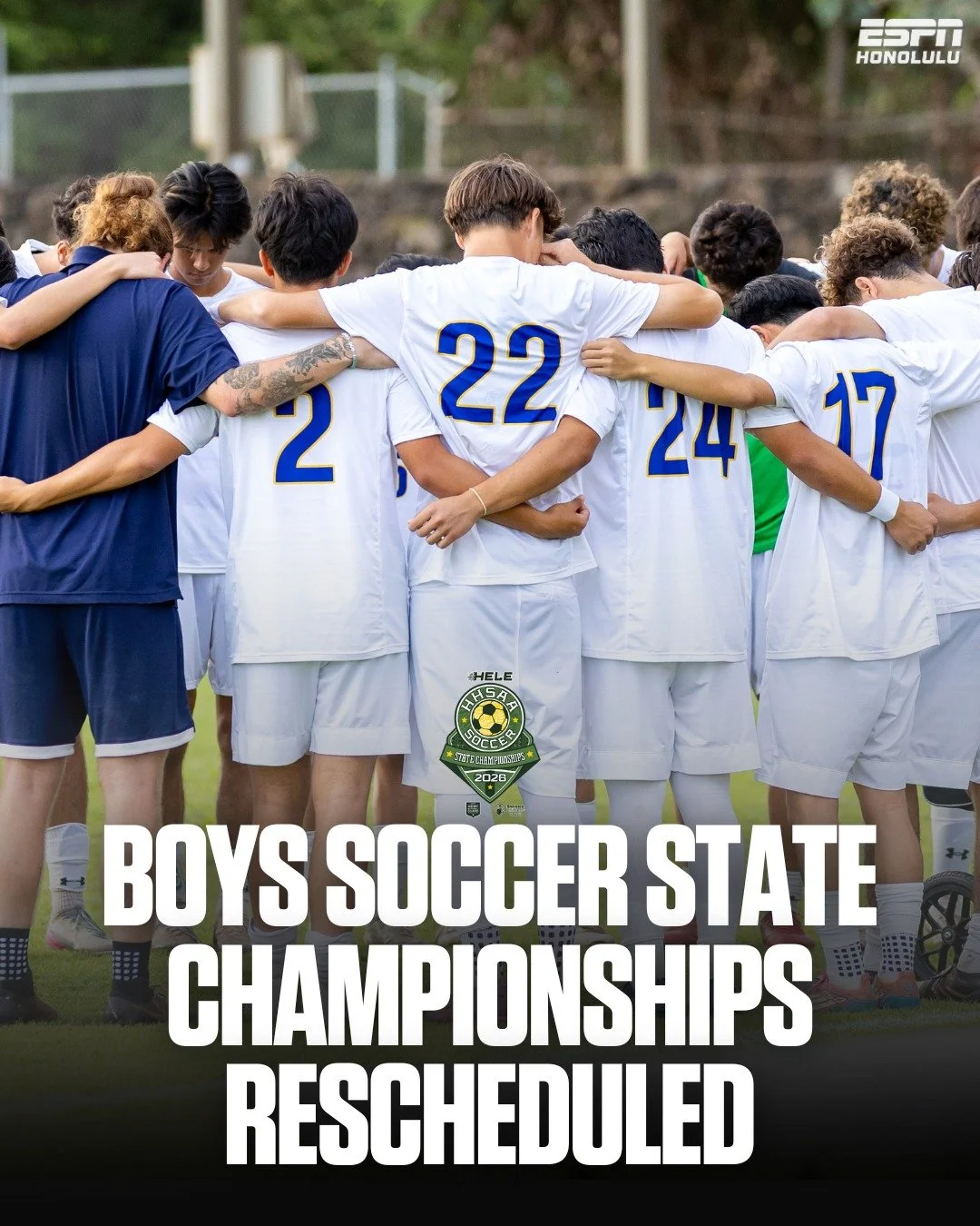 The Hawaii High School Athletic Association has announced schedule changes to the 2026 Boys Soccer State Championships due to severe weather conditions on Oʻahu, including flood and high wind alerts.

The Waipio Peninsula Soccer Complex will be close