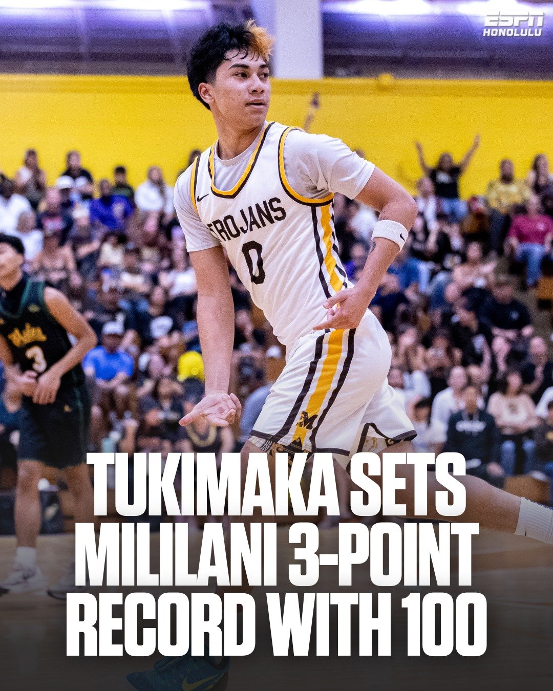 Tui Tukimaka hits his 100th career three, passing Roman Gabriel (98) for the most in Mililani school history. Record breaker. 🎯

📸 @lorimckeownphotography