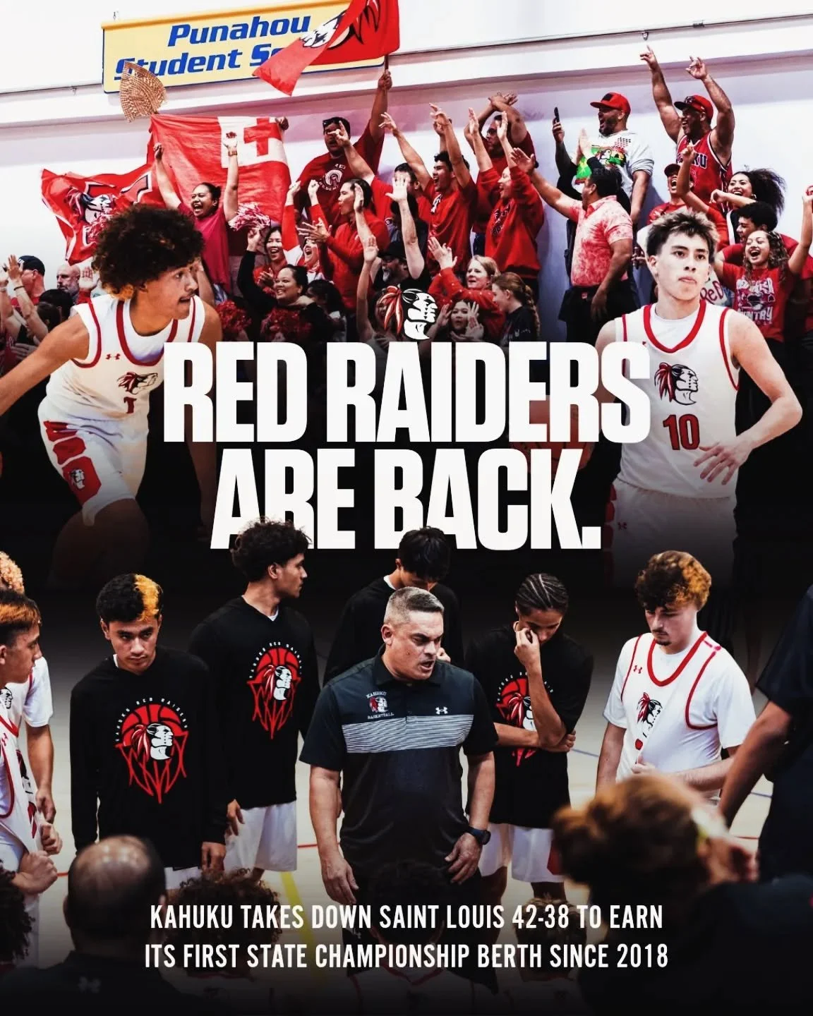 Statement made. Kahuku edges Saint Louis 42-38 and is championship bound for the first time in eight years.

Up next: #1 Punahou tomorrow night, 7PM at the Bankoh Arena at Stan Sheriff Center. 🏆🔥

📸 @garin_pog