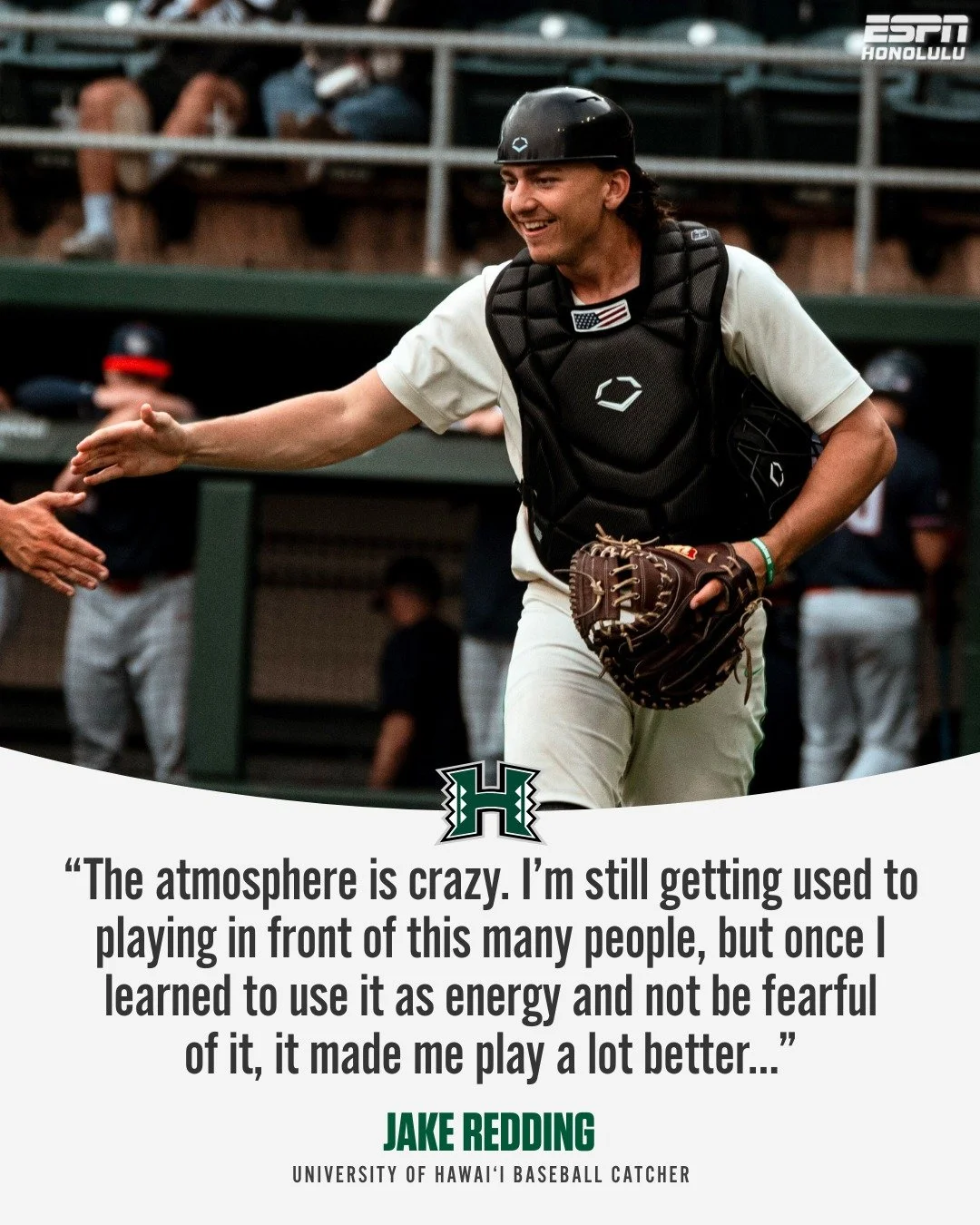 Late in the recruiting cycle, Jake Redding took a leap of faith &mdash; and it paid off.

The former Sierra College catcher arrived in Mānoa as a late signee, earned the trust of Hawaiʻi&rsquo;s pitching staff, and delivered at the plate in his first
