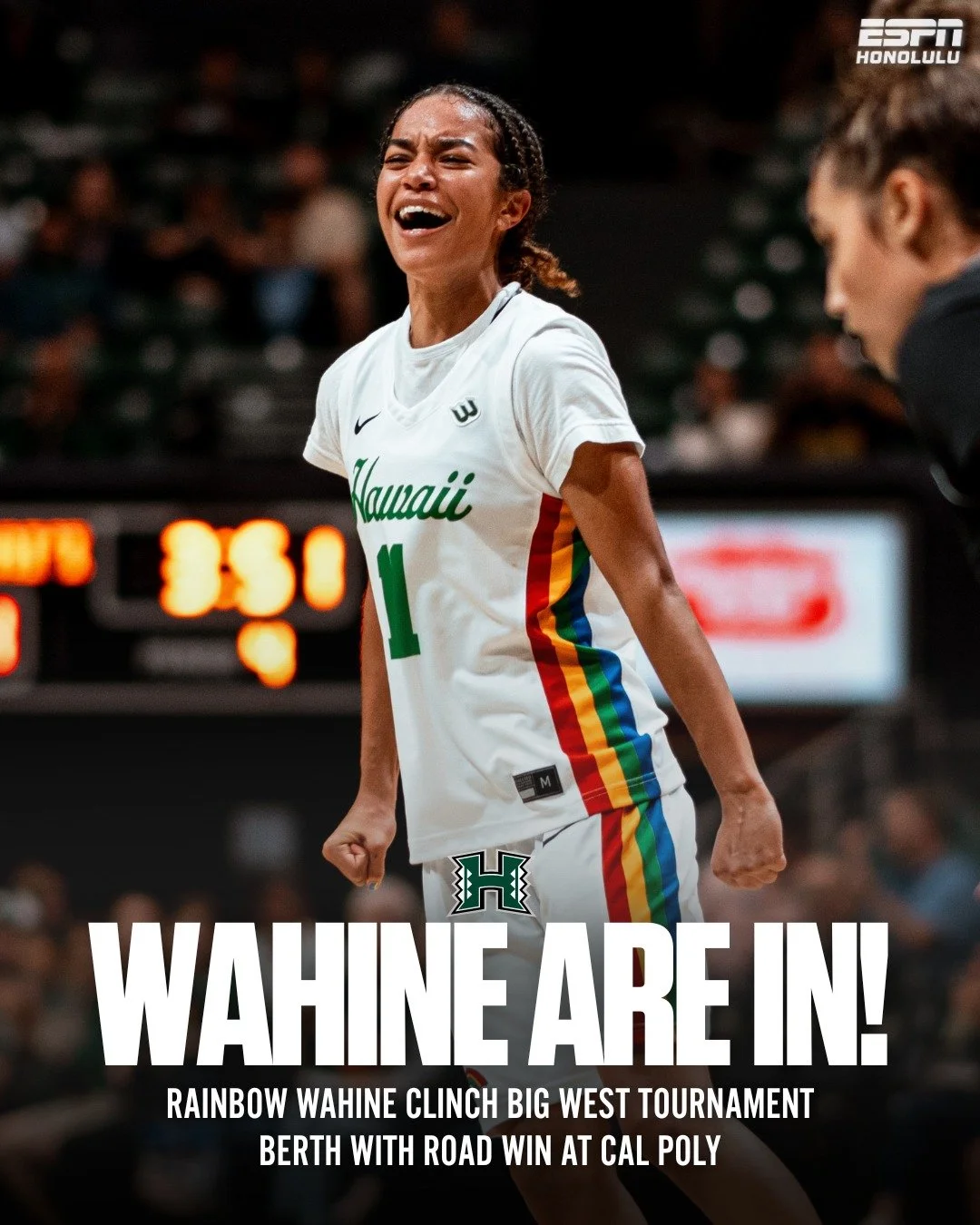 #ICYMI: Hawaiʻi punched its ticket to the Big West Tournament with a 71&ndash;54 win at Cal Poly Mustangs! 🌈🏀

Four Wahine scored in double figures as UH earned its ninth win in the last 10.

📸 @hawaiiathletics