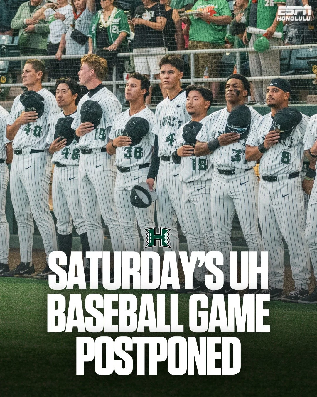 Saturday&rsquo;s UH baseball game against Wichita State has been postponed due to inclement weather. ☔

The teams will play a doubleheader Sunday at Les Murakami Stadium beginning at 11 a.m.

Stay safe! 
.
.
via Hawai'i Athletics Website:

All ticket