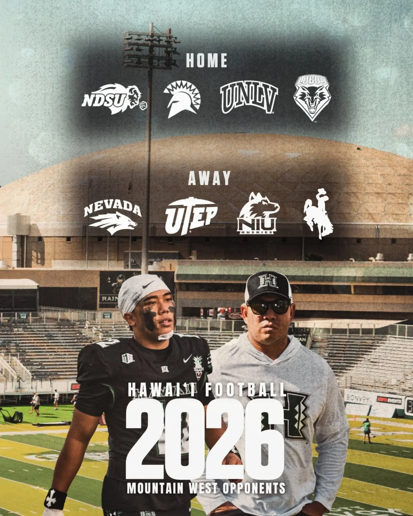 #ICYMI: Here's a breakdown of the Rainbow Warriors&rsquo; 2026 Mountain West opponents. 🌈🏈

Home:
&bull; North Dakota State Bison
&bull; San Jos&eacute; State Spartans
&bull; UNLV Rebels
&bull; New Mexico Lobos

Away:
&bull; Nevada Wolf Pack
&bull;