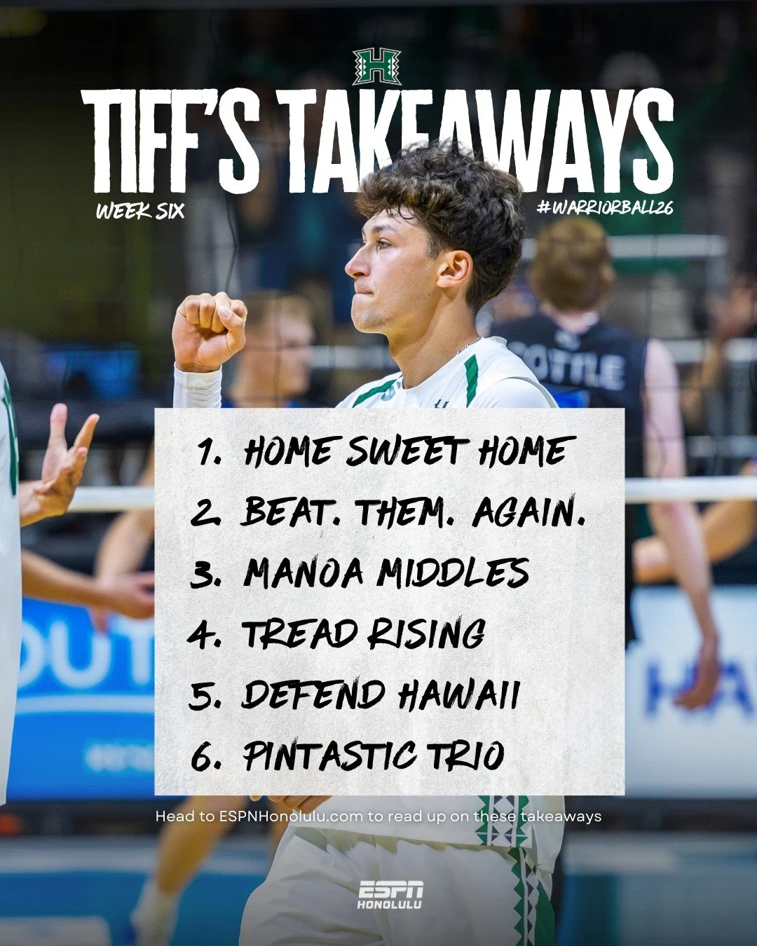 Rainbow Warriors take both matches vs. BYU! 🌈🏐
.
.
Week 6 of Tiff&rsquo;s #WarriorVolleyball26 Takeaways

Head to ESPNHonolulu.com or click the 🔗 in bio to read up on these takeaways!

📸 @ocealec 

#GoBows