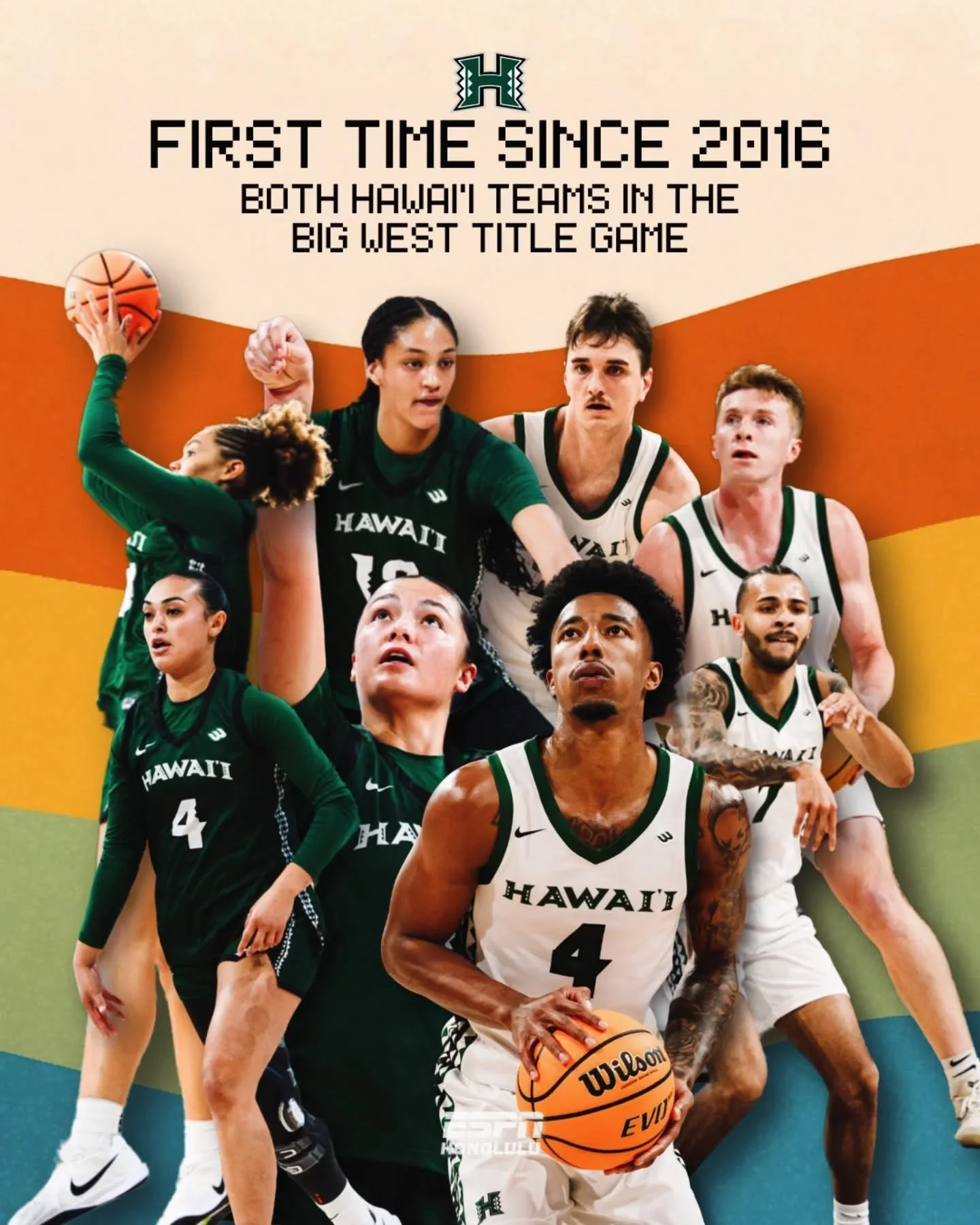 A historic moment for Hawai&lsquo;i basketball. 🌈🏀

For the first time since 2016, both the Rainbow Warriors and Rainbow Wahine are playing for the Big West Championship in the same season.

🏀 Rainbow Wahine vs. UC San Diego &mdash; 12pm HST
🏀 Ra