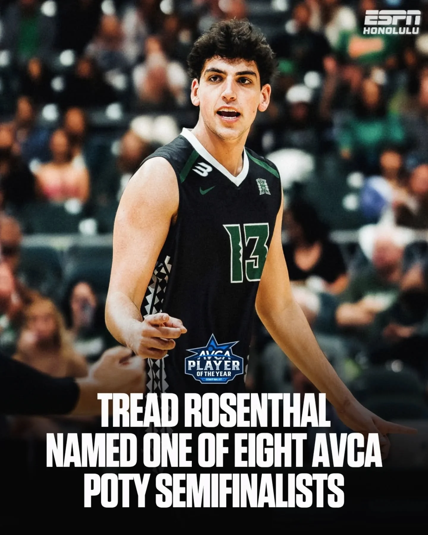 One of eight in the nation 🌈🏐

Hawai&lsquo;i junior setter Tread Rosenthal has been named one of eight semifinalists for the 2026 AVCA National Collegiate Men&rsquo;s Player of the Year award.

He&rsquo;s one of just two setters selected, as the li