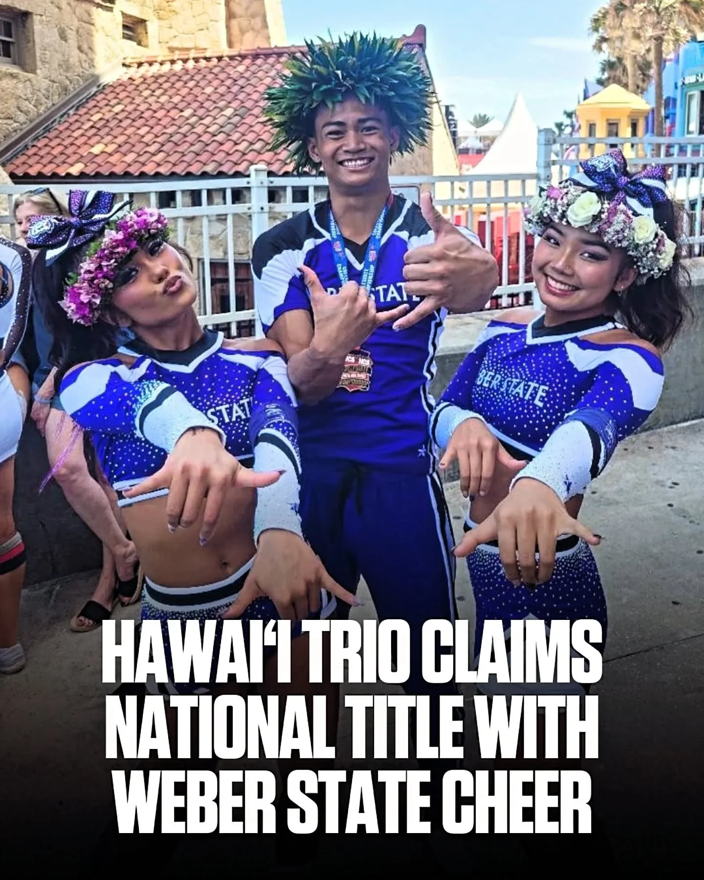 Taejah Telles (Radford), Jarish Drake Sagario (Maui) and Makenna Ching (Radford) are national champions! 🇺🇸📣

The trio helped Weber State Cheer capture the Large and Small Advanced Coed national titles.

Congratulations! Way to represent! 🤙🏽🤙🏽