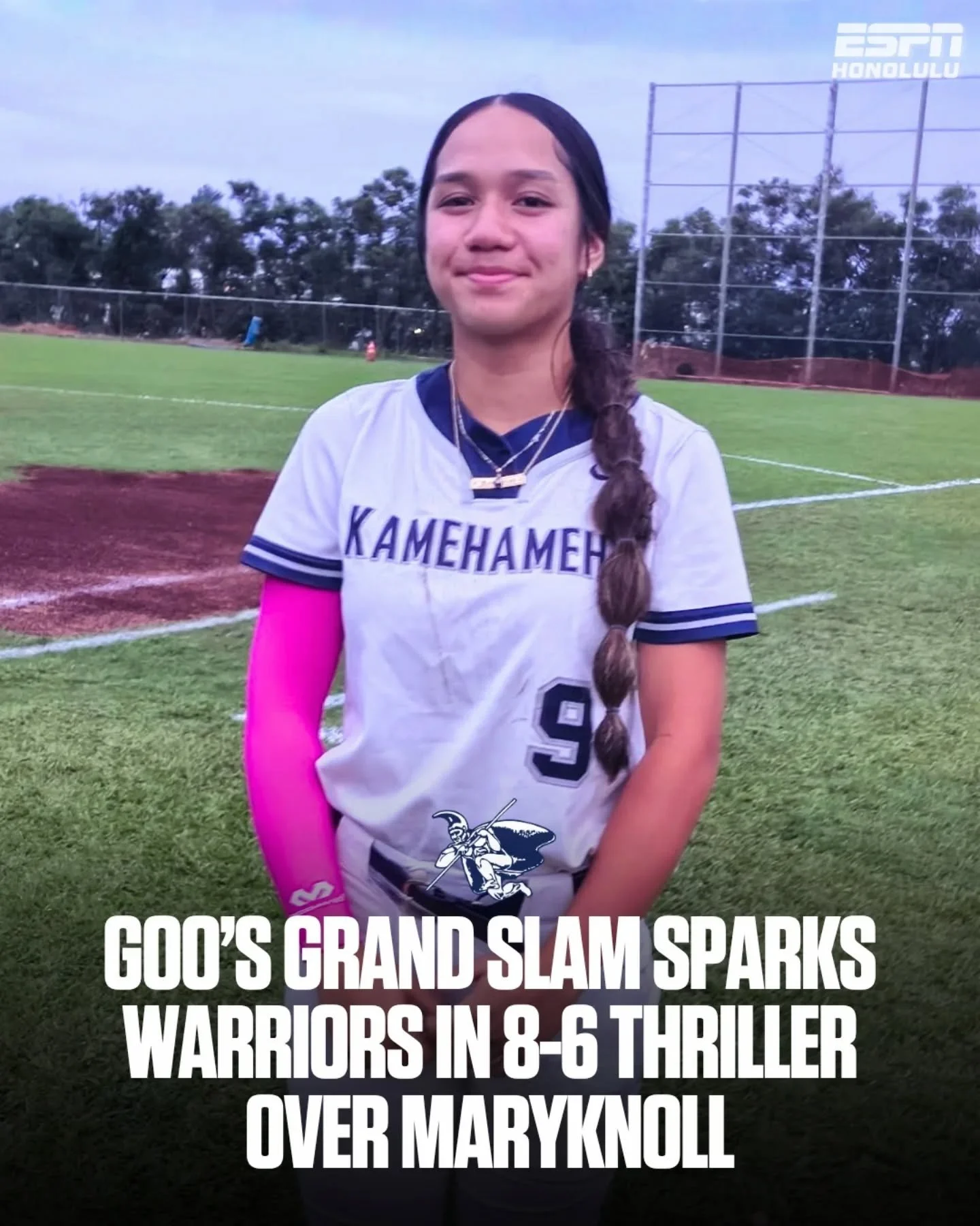 Aariah Goo came through in the biggest moment!

#ICYMI: The sophomore launched a go-ahead grand slam in the third to lift Kamehameha past Maryknoll, 8-6, creating a first-place tie in the ILH at 11-1.

Rubber match set for today at 3:30pm.🍿🥎

To re