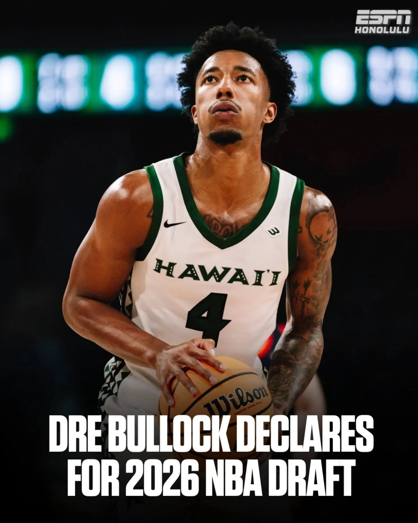 Dre Bullock announced today he has declared for the 2026 NBA Draft, taking the next step after his time at Hawai&lsquo;i.

Mahalo for the memories&mdash;go chase it, Dre. 🤝

📸 @shootahsav