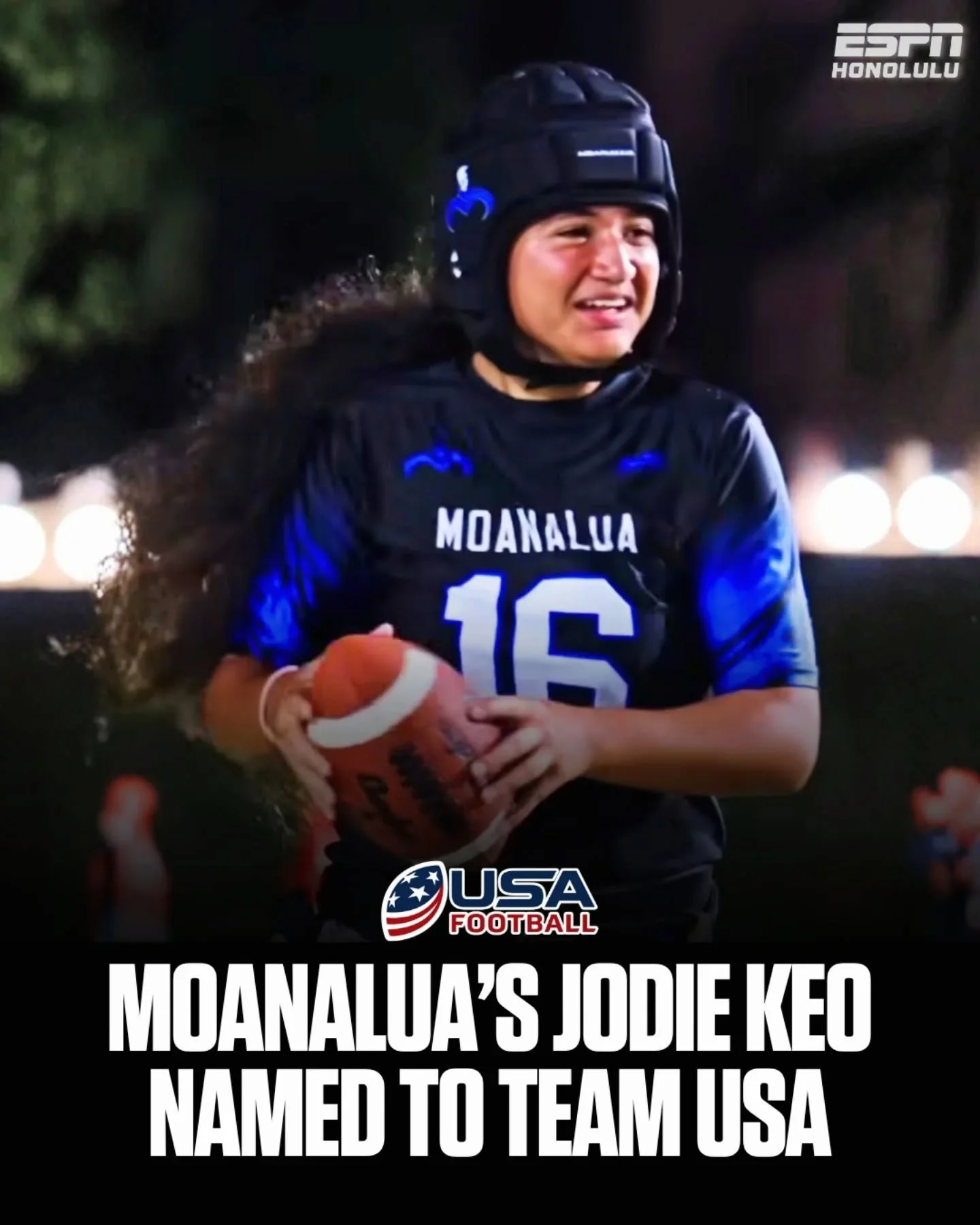 Kapolei native and Moanalua standout Jodie Keo is headed to Team USA. 🇺🇸🏈

Keo has been selected to the 17U U.S. Girls&rsquo; Flag National Team by USA Football and will compete in the 2026 Junior International Cup in Los Angeles.

From O&lsquo;ah