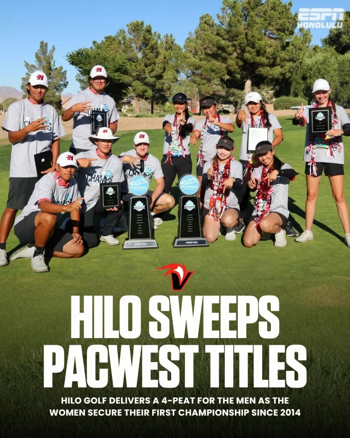 A clean sweep for Hawai'i Hilo 🏆⛳️

The Vulcans captured both PacWest golf titles, with the men winning their fourth straight championship and seventh overall, while the women rallied to claim their first conference title since 2014.

📸 @hilovulcan