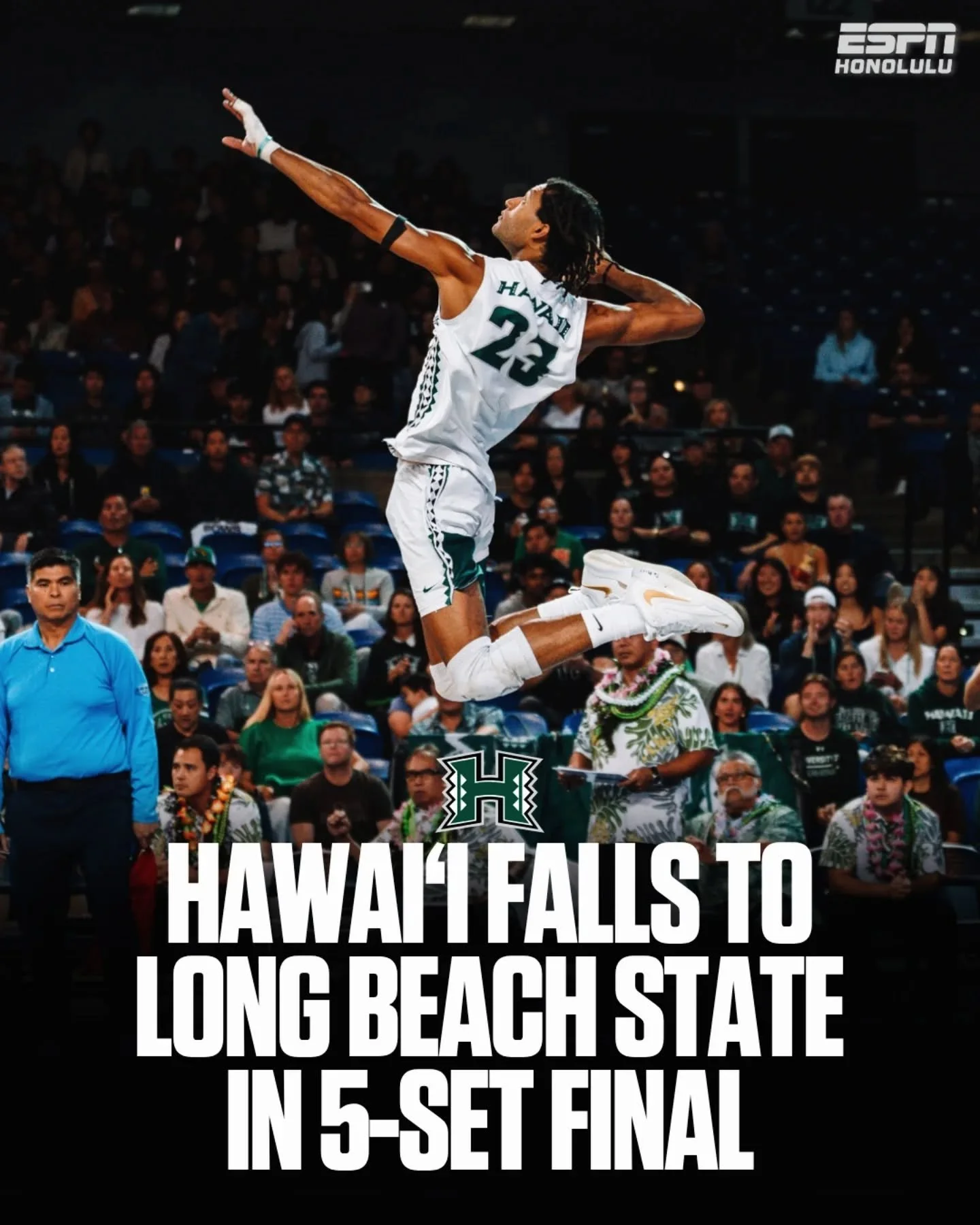 A battle to the very end.

Hawai&lsquo;i left it all on the floor in a five-set championship fight, falling to Long Beach State: 25-20, 25-27, 25-22, 28-30, 11-15.

And through it all, the Hawai&lsquo;i fans showed out &mdash; loud, proud, and behind