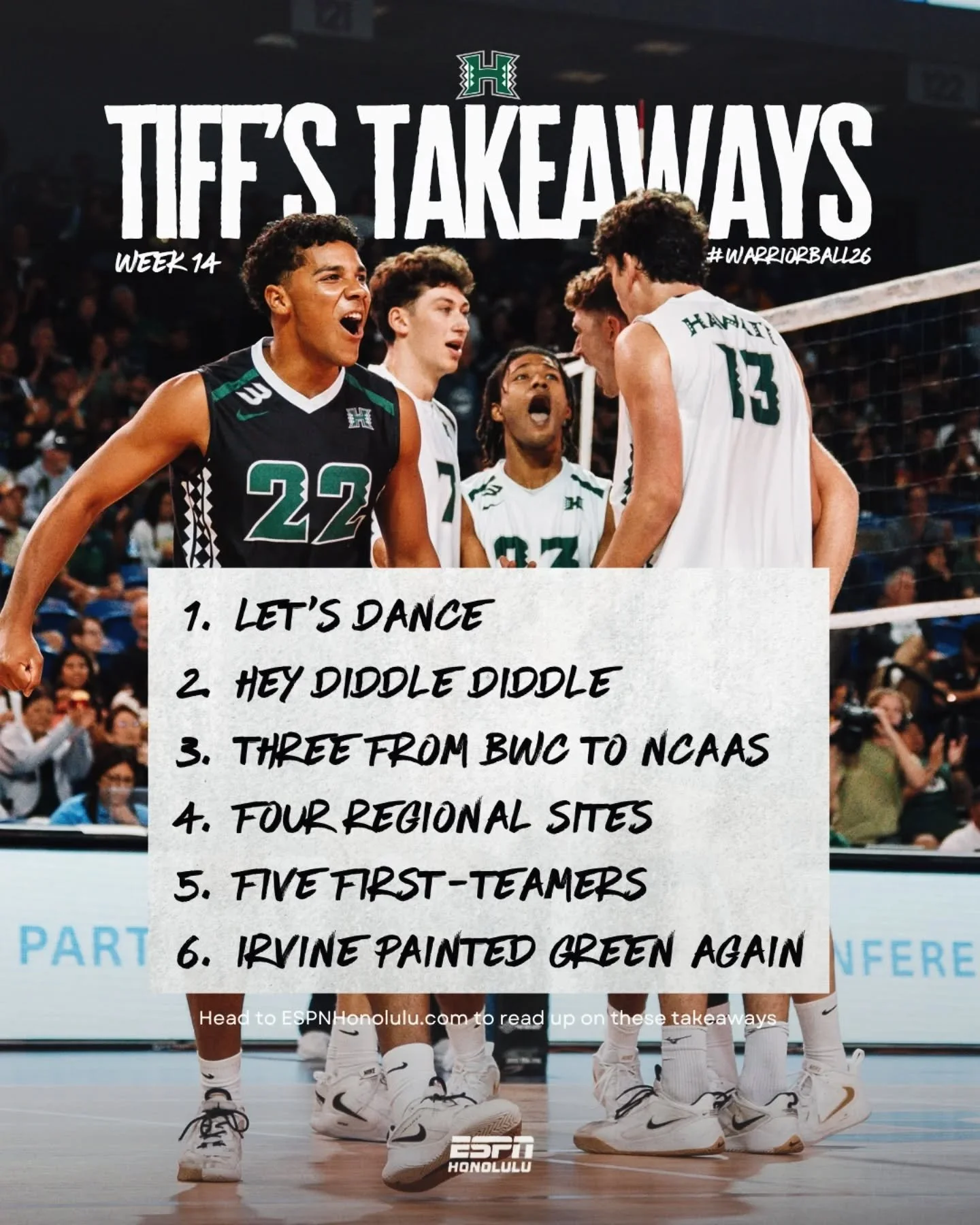 Let's DANCE! 🌈🏐🕺🏼

Week 14 of Tiff&rsquo;s #WarriorVolleyball26 Takeaways is live now.

Get the full breakdown at ESPNHonolulu.com or hit the 🔗 in bio.

📸 @shootahsav

#GoBows