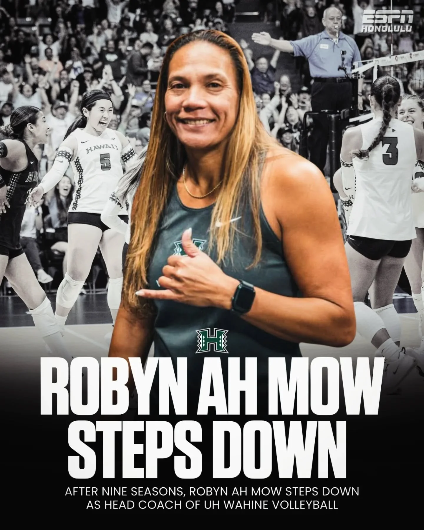 End of an era for UH Wahine volleyball.

Robyn Ah Mow has stepped down after nine seasons as head coach, closing a historic run that included 165 wins, three Big West regular-season titles, back-to-back conference championships, and seven NCAA Tourna