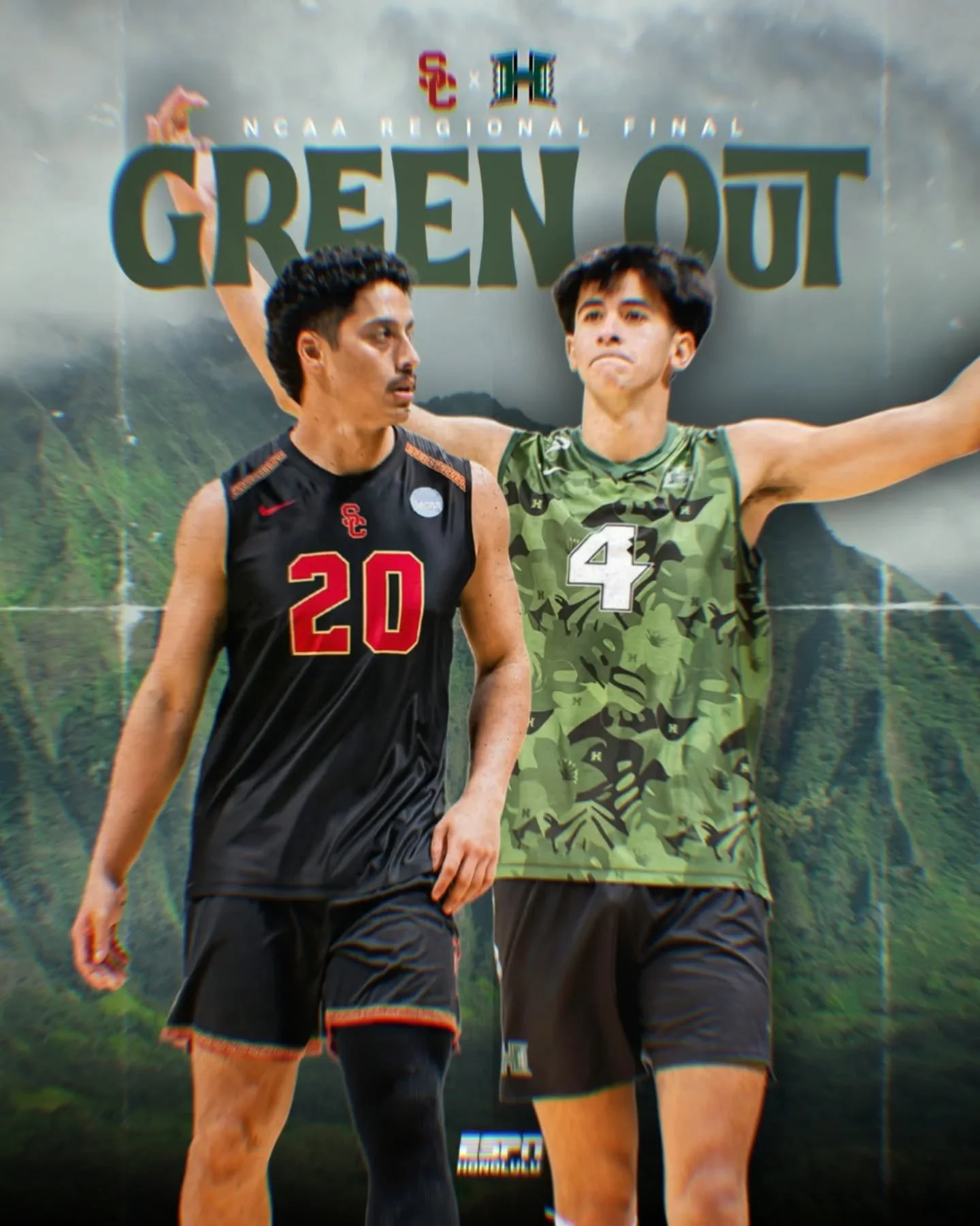 Hawai&lsquo;i vs. USC today in the NCAA Regional Final&mdash;winner moves on. 🌈🏐🤙🏽

Wear green 🟢 and bring the energy!!!

🗓️ Saturday, May 2
🕓 4pm HST
📍Bankoh Arena at Stan Sheriff Center 

📻 Listen live starting at 3:30pm on ESPN Honolulu 9