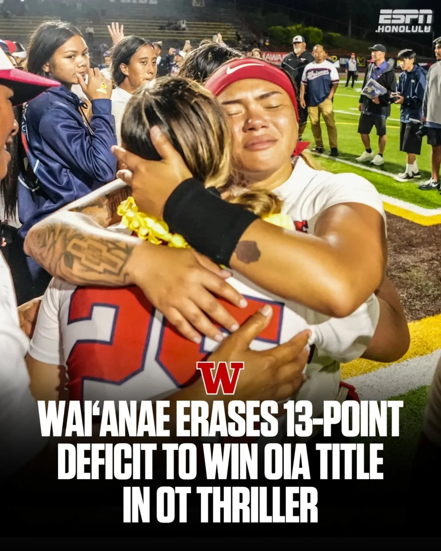 #ICYMI: Such an emotional night for the Seariders. 🥹🏈

Down 25-12 late in the fourth quarter, Waianae stormed back to stun defending champion Moanalua 31-25 in overtime as Chevylen-Brooke Beebe-Lee hauled in the game-winning touchdown to seal the O