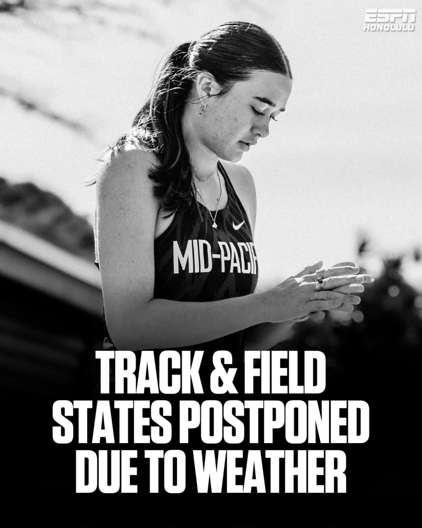 🚨 HHSAA Track &amp; Field Championships Update

The HHSAA announced that the remainder of today&rsquo;s meet at Kamehameha has been postponed due to weather conditions.

A modified schedule will be released as soon as possible, with competition curr