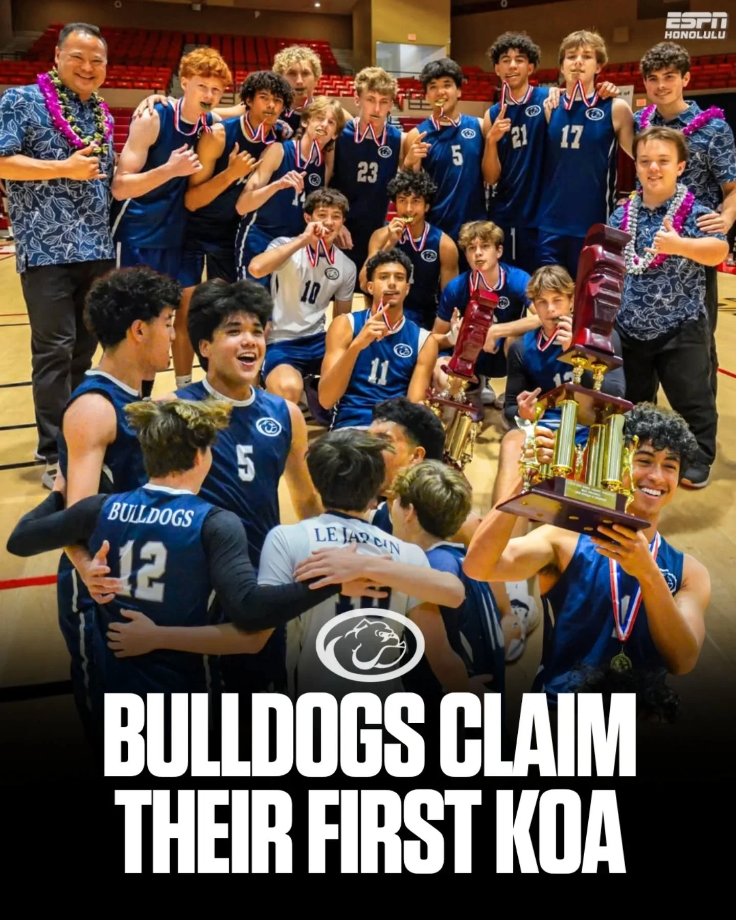 THE KOA IS HEADED BACK TO LE JARDIN! 🏐🏆

La'akea Kamahele hammered down 20 kills as Le Jardin swept Pearl City 25-18, 25-9, 25-21 Friday night to capture the program&rsquo;s first-ever HHSAA Division II boys volleyball state championship.

The Bull