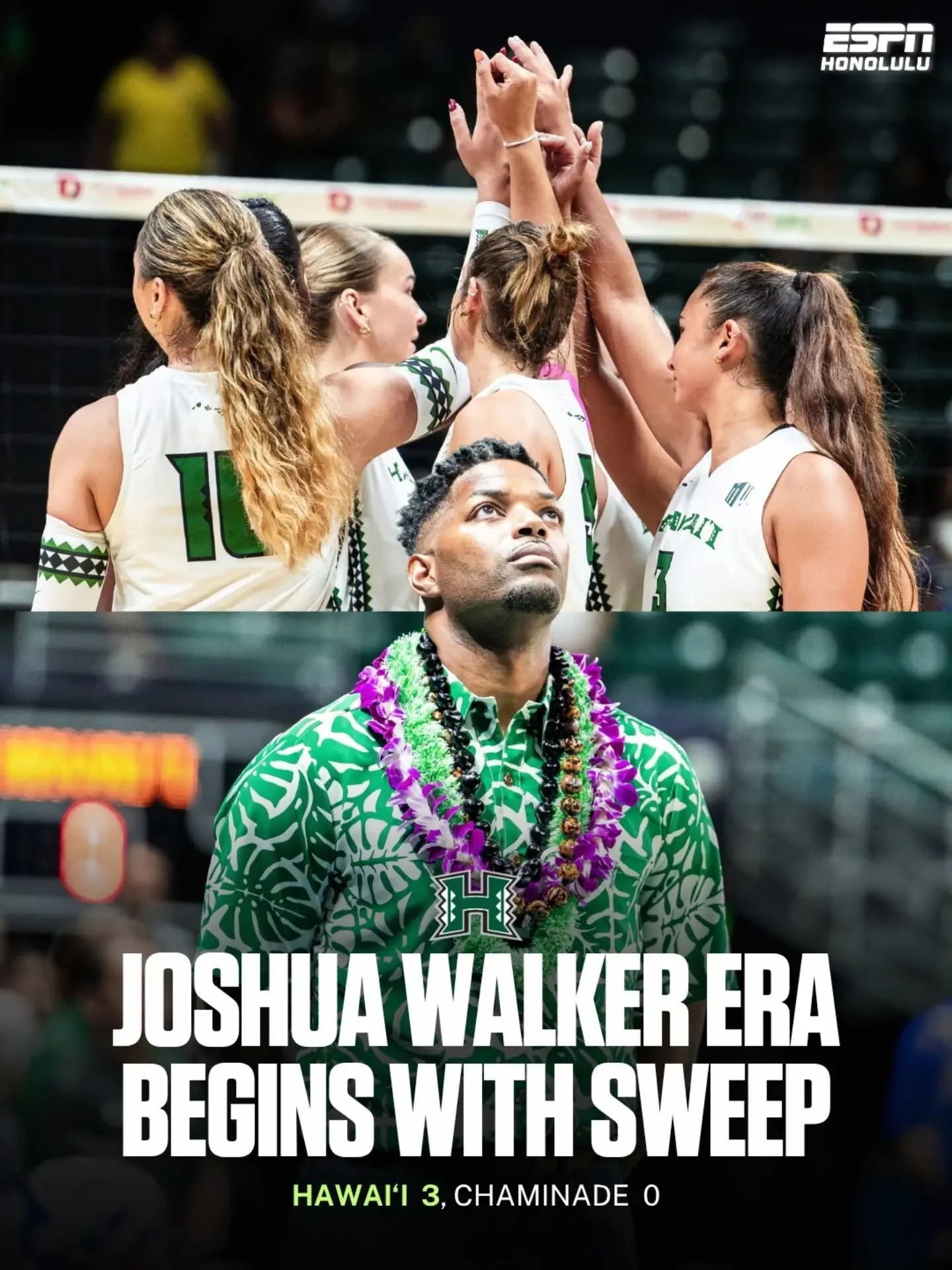 The Joshua Walker era is underway. 🌈🏐

The Rainbow Wahine swept Chaminade (25-20, 25-16, 25-10) in their first appearance at Bankoh Arena at Stan Sheriff Center under first-year head coach Joshua Walker. 

Hawaiʻi officially opens the 2026 season o