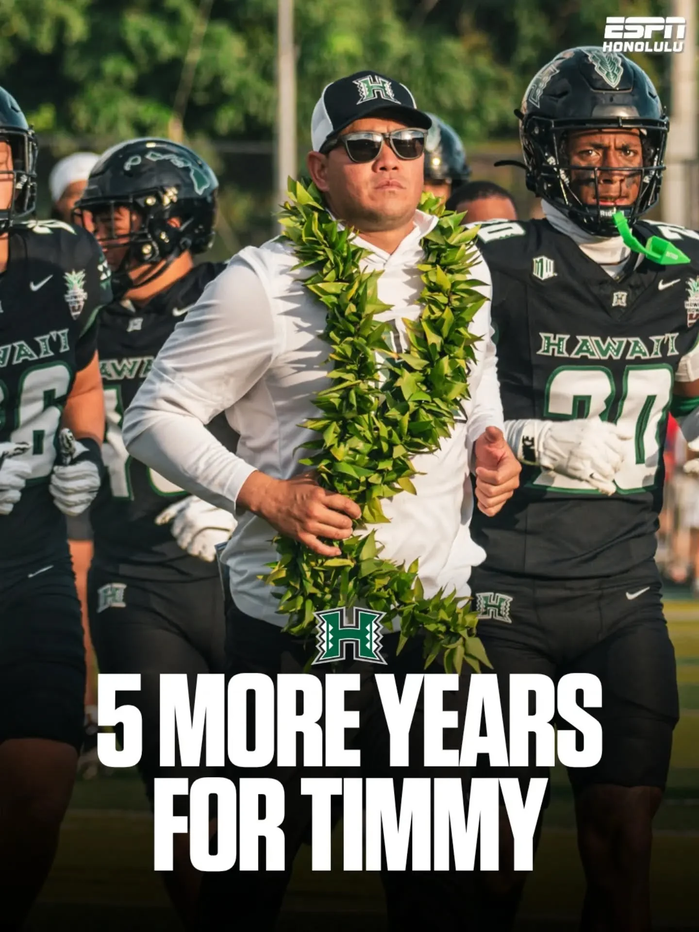 5 more years for Timmy! 🤙🏽🏈🌈

Hawai&lsquo;i Athletics Director Matt Elliott announced Saturday night at the Braddahhood Ball that Rainbow Warriors head coach Timmy Chang has signed a five-year contract extension, keeping him in Mānoa through Janu