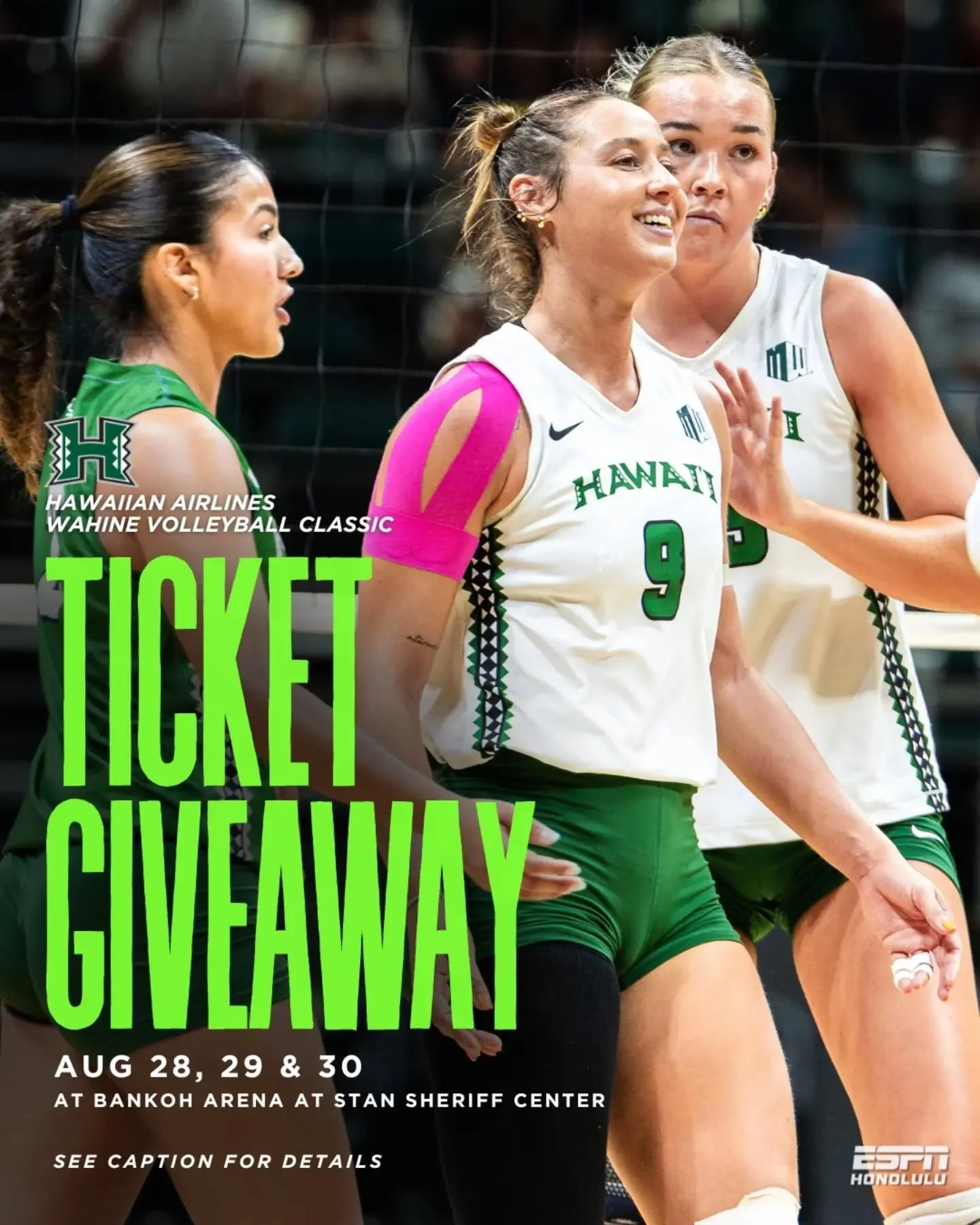 FIRST TICKET GIVEAWAY OF THE UNIVERSITY OF HAWAIʻI SPORTS SEASON! 🌈🏐

We&rsquo;re giving away 4 pairs of tickets for EACH day of the Hawaiian Airlines Wahine Volleyball Classic, Aug. 28&ndash;30 at Bankoh Arena at Stan Sheriff Center!

𝗧𝗼 𝗲𝗻𝘁?