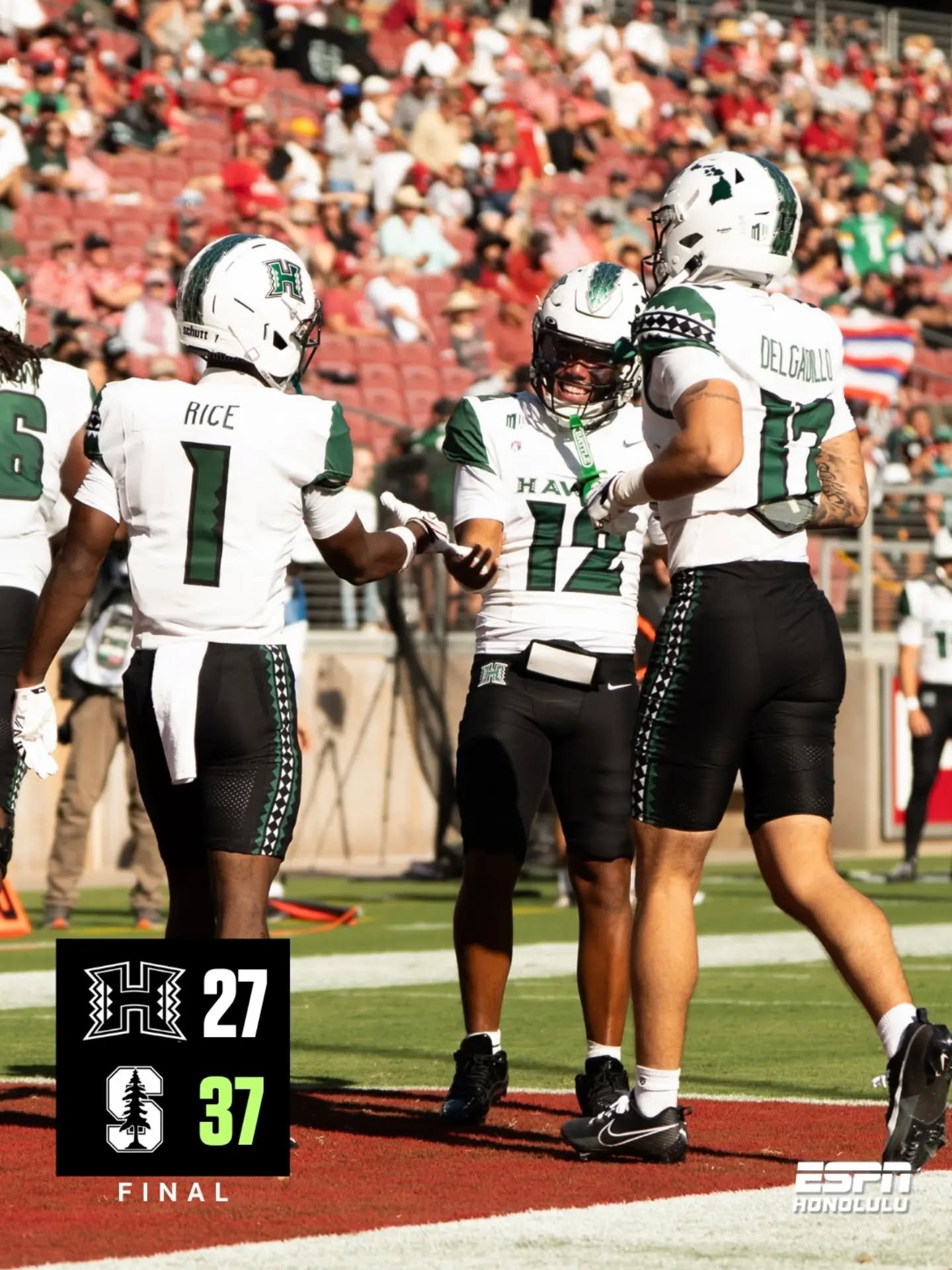 The Rainbow Warriors made a second-half push, but came up short against Stanford, 37-27.

Hawaiʻi returns home Sept. 5 for its Mountain West opener against UNLV.

📸 @shootahsav
