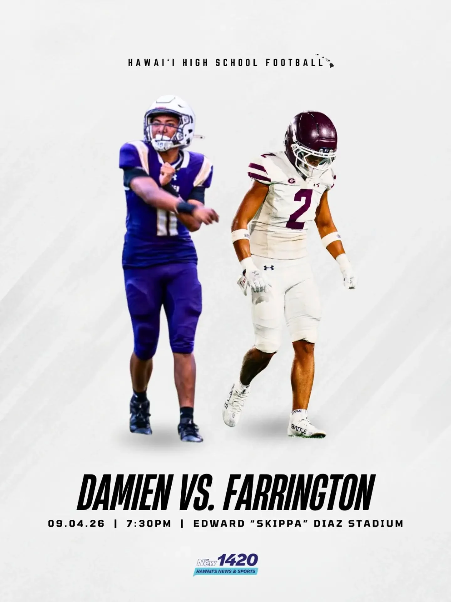 Damien and Farrington face off under the Friday night lights! 🏈

⏰ Kickoff: 7:30 p.m.
🎙️ Mark Veneri &amp; Arnold Martinez on the call

Catch all the action live on The New 1420 AM or stream at hawaiisnewsandsports.com.

📸 @fatagraphy_ @lorimckeow
