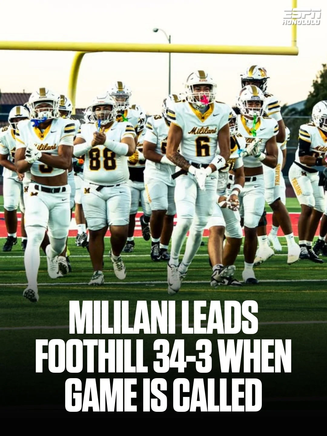 Mililani held a 34-3 lead over Foothill (NV) before the game was called late in the third quarter following an altercation.

The matchup was played at Liberty High School in Henderson, Nevada as part of the Island Classic.

📸 @shotbyay_