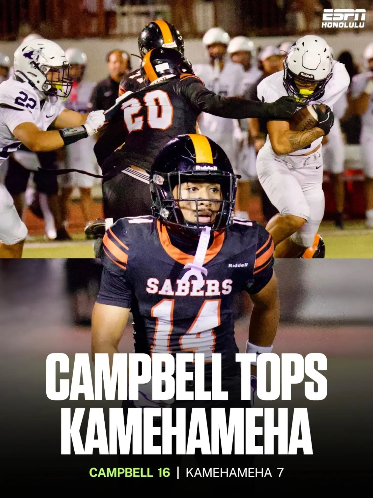 Campbell improves to 3-1 with a win over Kamehameha, 16-7. 🏈 

The Sabers will face Kapolei next on September 11.

📸 @lorimckeownphotography