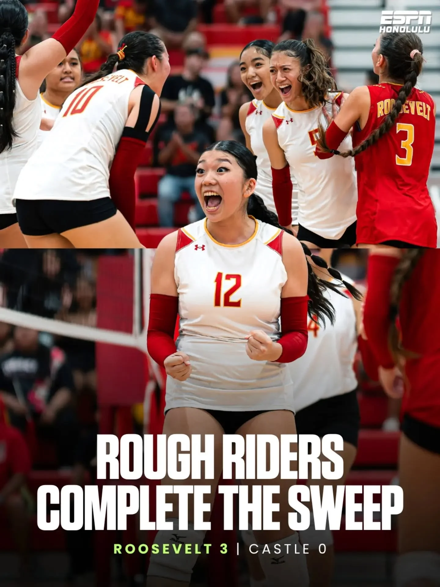Roosevelt improves to 4-1 with a straight-set win over Castle, 25-18, 25-19, 25-19. Kaycie Garnett led the Rough Riders with nine kills, 11 digs and three aces. 🏐🧹

📸 @yasunariphotography
