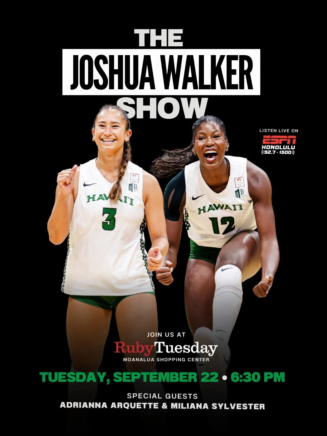 THE JOSHUA WALKER SHOW 🌈🏐

The Rainbow Wahine are back home after finishing as runners-up at the Lucky Aces Women&rsquo;s Volleyball Invitational in Las Vegas!

Join Head Coach Joshua Walker and host Kanoa Leahey tomorrow night at 6:30 p.m. live fr