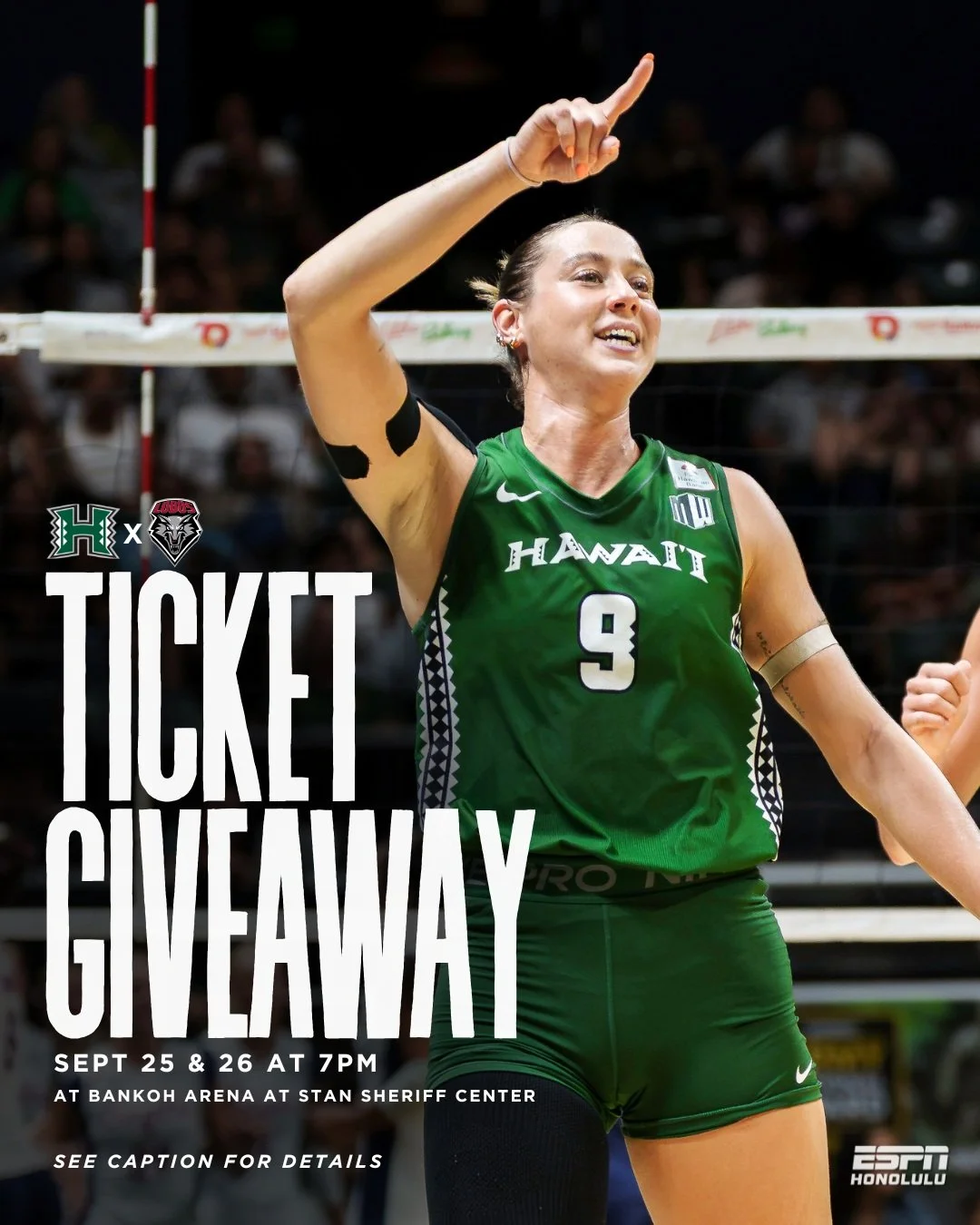 🏐 TICKET GIVEAWAY! 🌈

Mountain West play is here! The Rainbow Wahine take on New Mexico for two nights at Bankoh Arena at Stan Sheriff Center, and we&rsquo;re giving away 4 pairs of tickets to EACH match!

📅 Friday, Sept. 25 | 7 p.m.
📅 Saturday, 